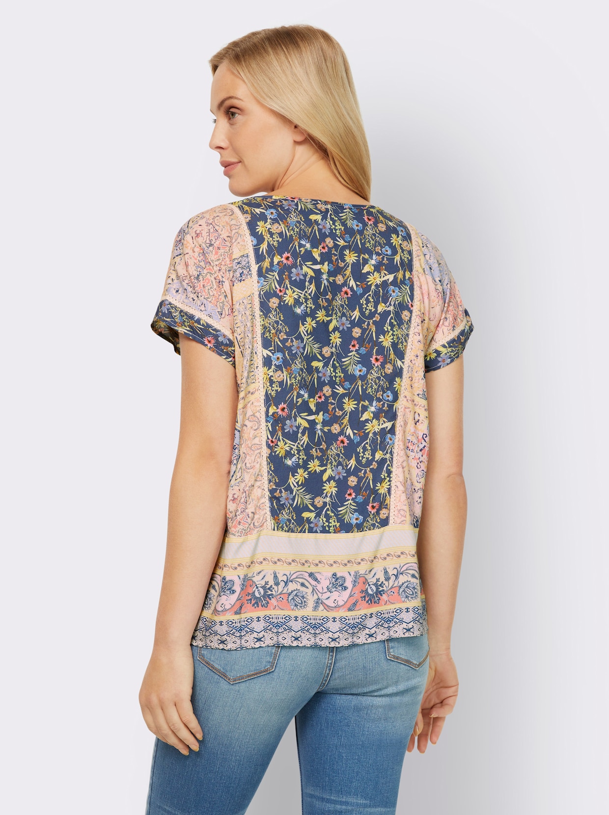 heine Blouse met print - jeansblauw/lichtroze bedrukt