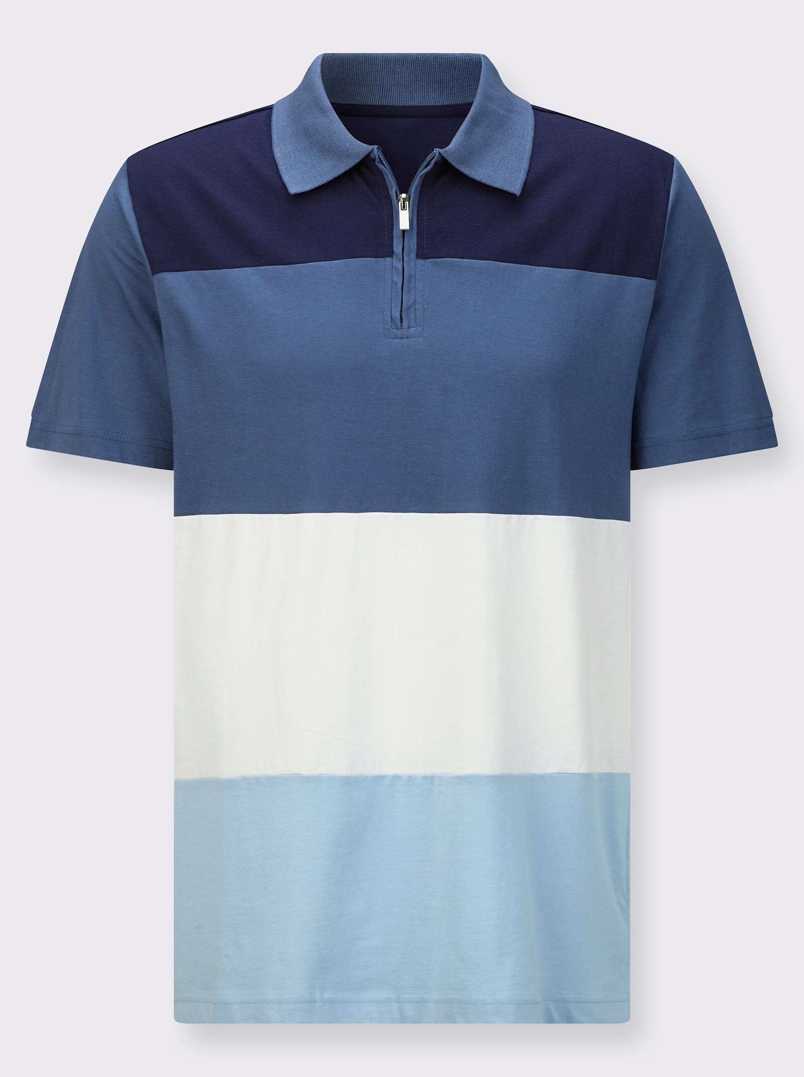 Poloshirt mit kurzem Reißverschluss - marine-jeansblau-gestreift