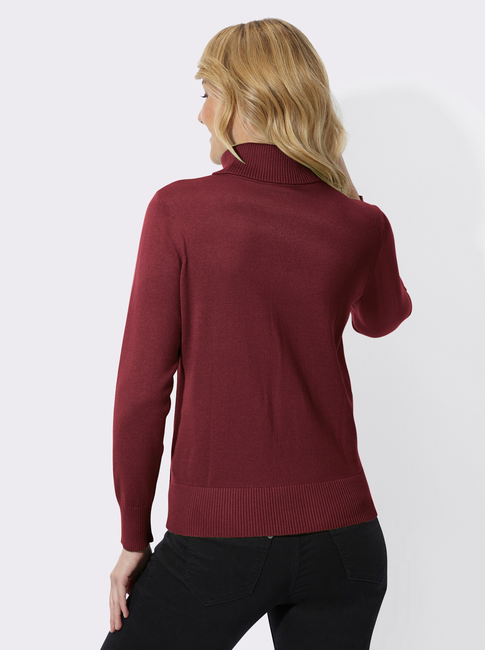 Rollkragenpullover mit Rippbündchen - bordeaux