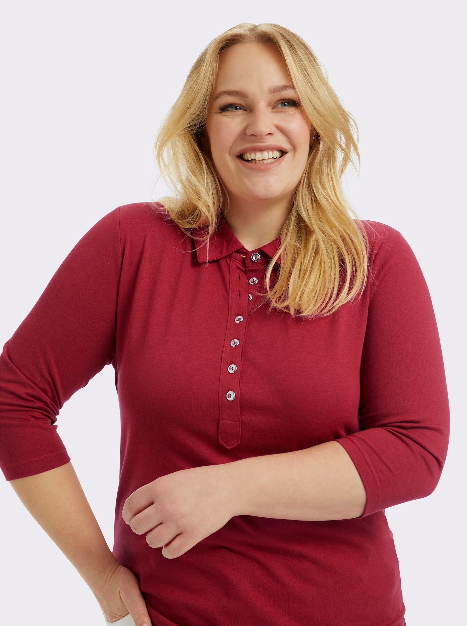 Poloshirt mit langer Knopfleiste - kirschrot