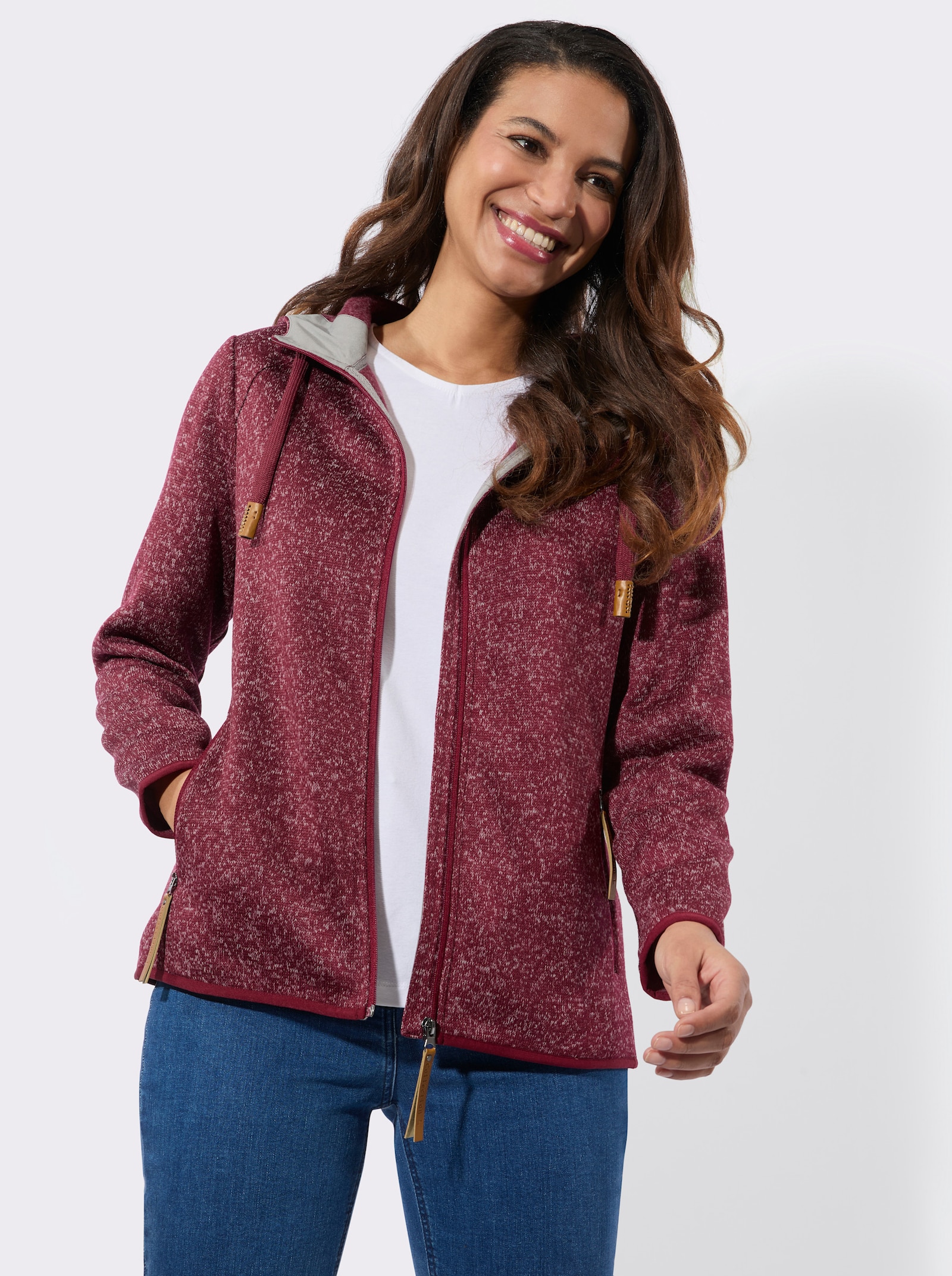 Fleecejacke in Melange-Optik - bordeaux-meliert