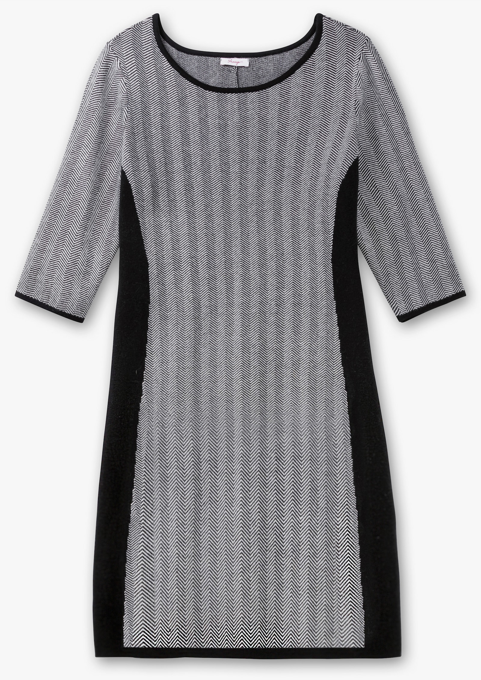sheego Strickkleid mit Fischgrät-Muster - schwarz-weiß