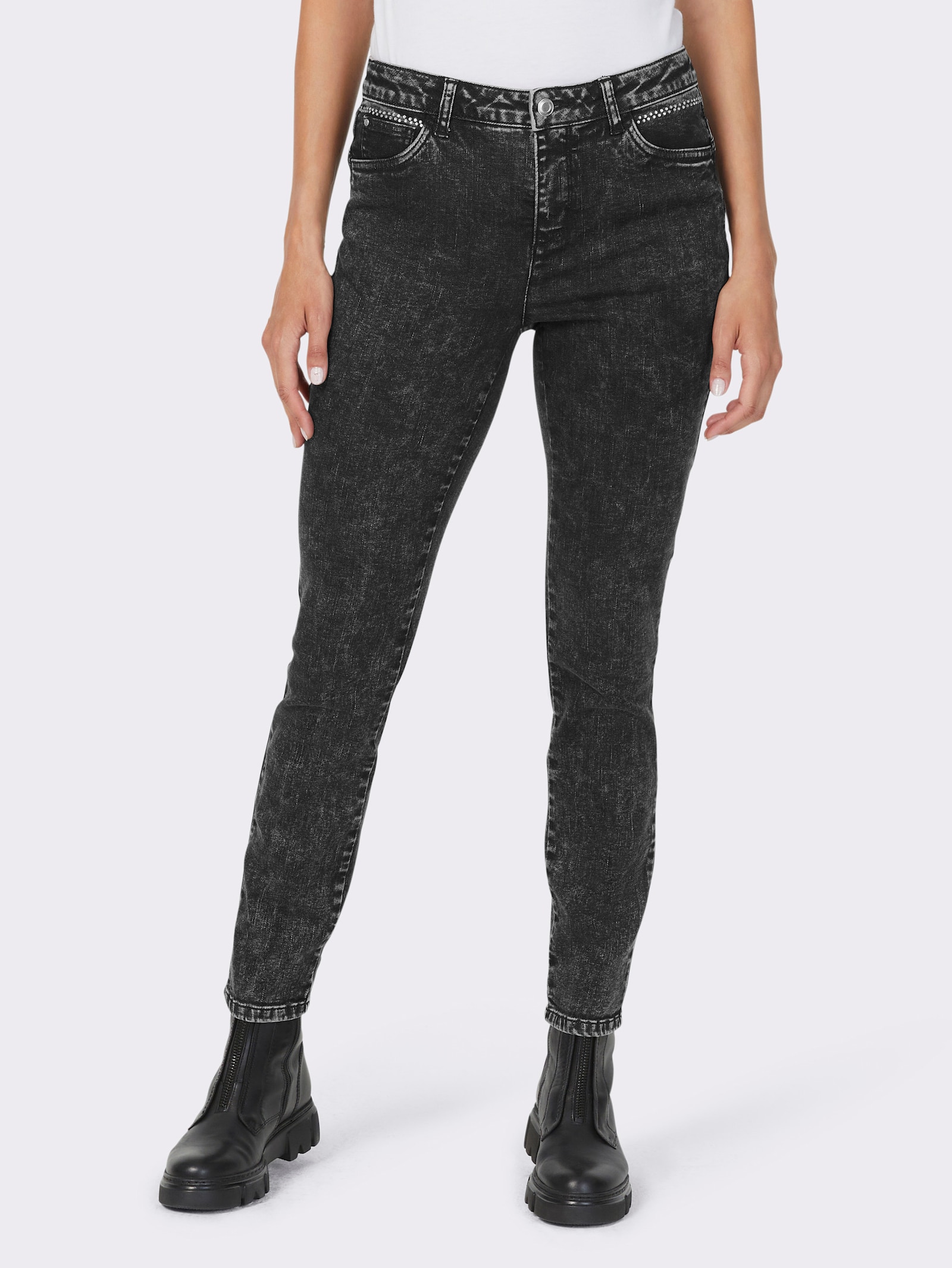 heine Röhrenjeans mit Glitzersteinchen-Applikation - black denim