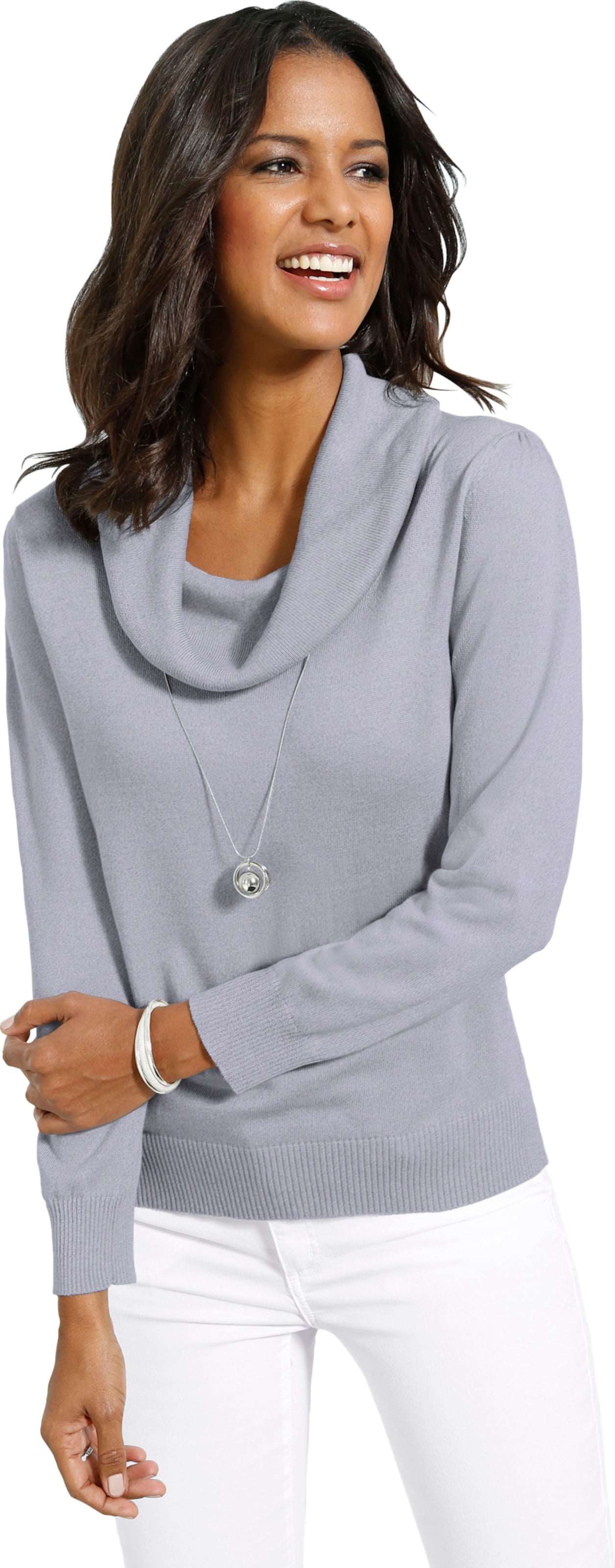Sheego Damen Grau-Meliert Wasserfallpullover - Bild 2