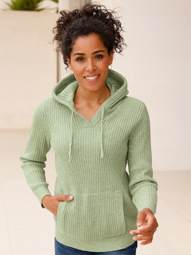 Kapuzenpullover in Rippen-Optik - eucalyptus-champagner-meliert