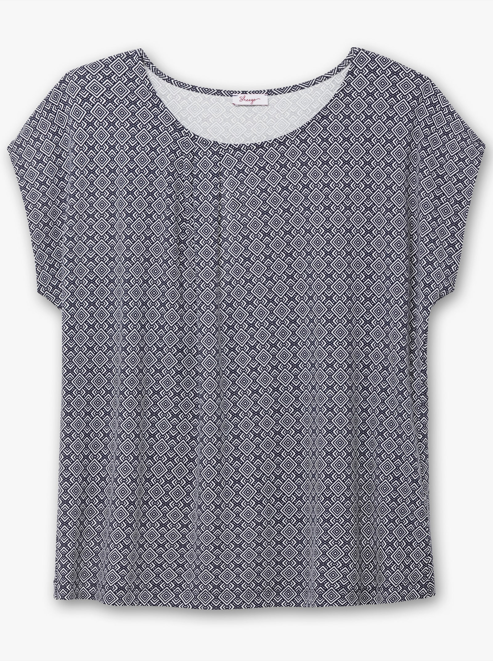 sheego Shirt met korte mouwen en grafische minimalistische print - diepblauw gedessineerd