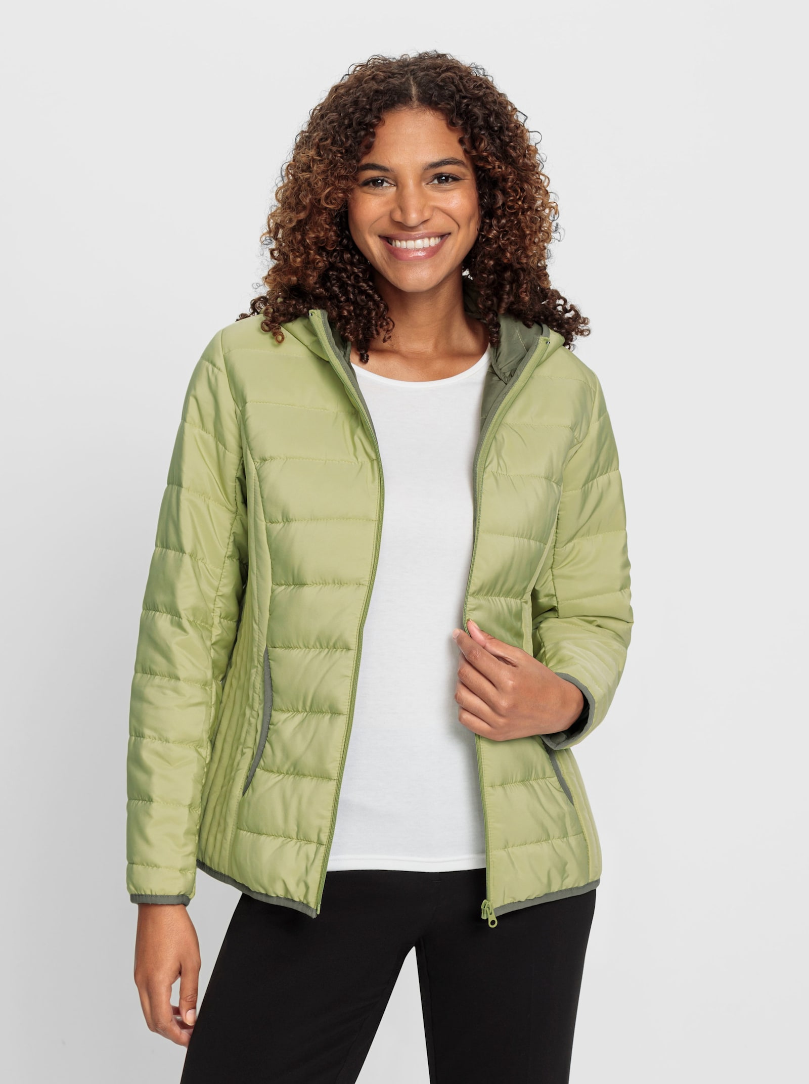 Steppjacke mit Kontrast-Paspeln - lindgrün-khaki
