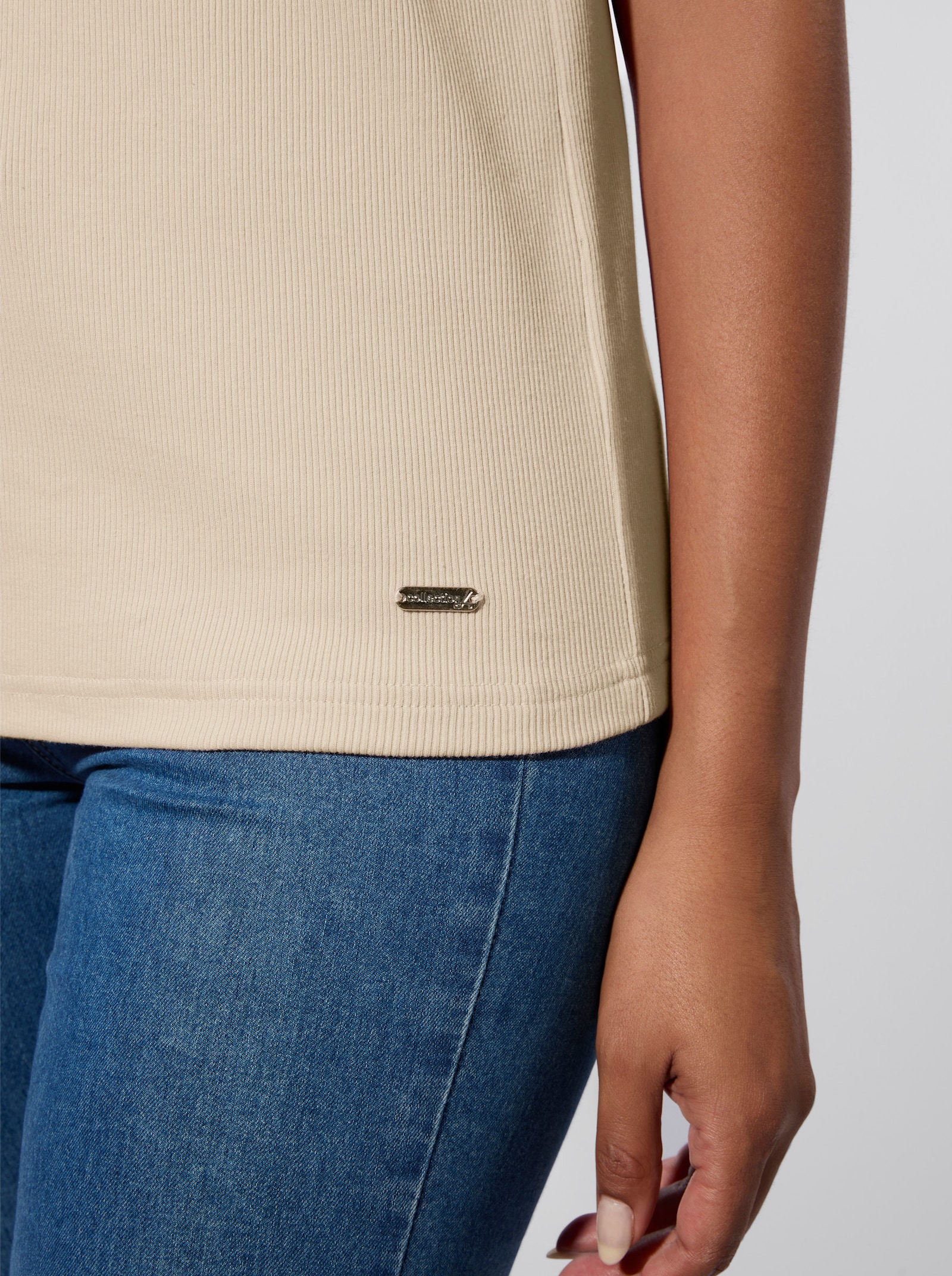 Stehkragenshirt in Baumwoll-Qualität - elfenbein