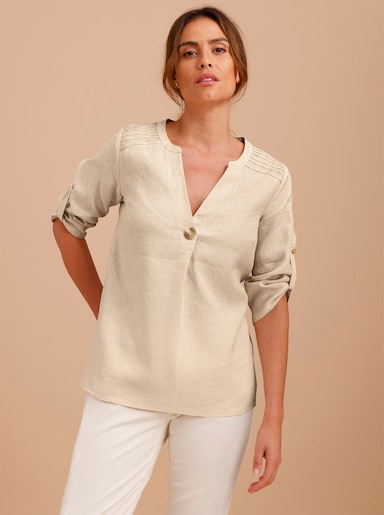 CREATION L PREMIUM Longbluse mit Falte - sand-meliert
