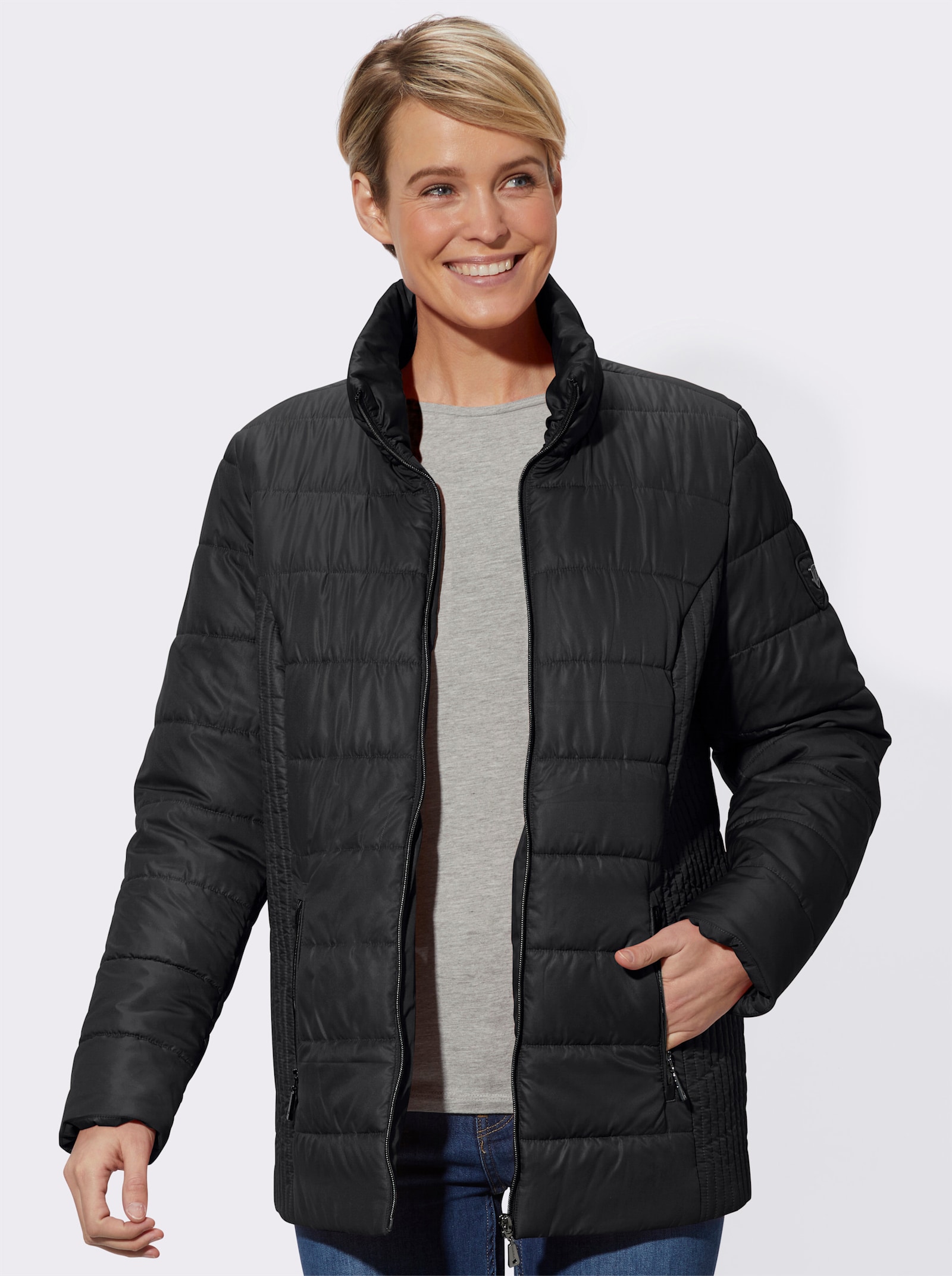 Steppjacke mit seitlicher Längs-Steppung - schwarz
