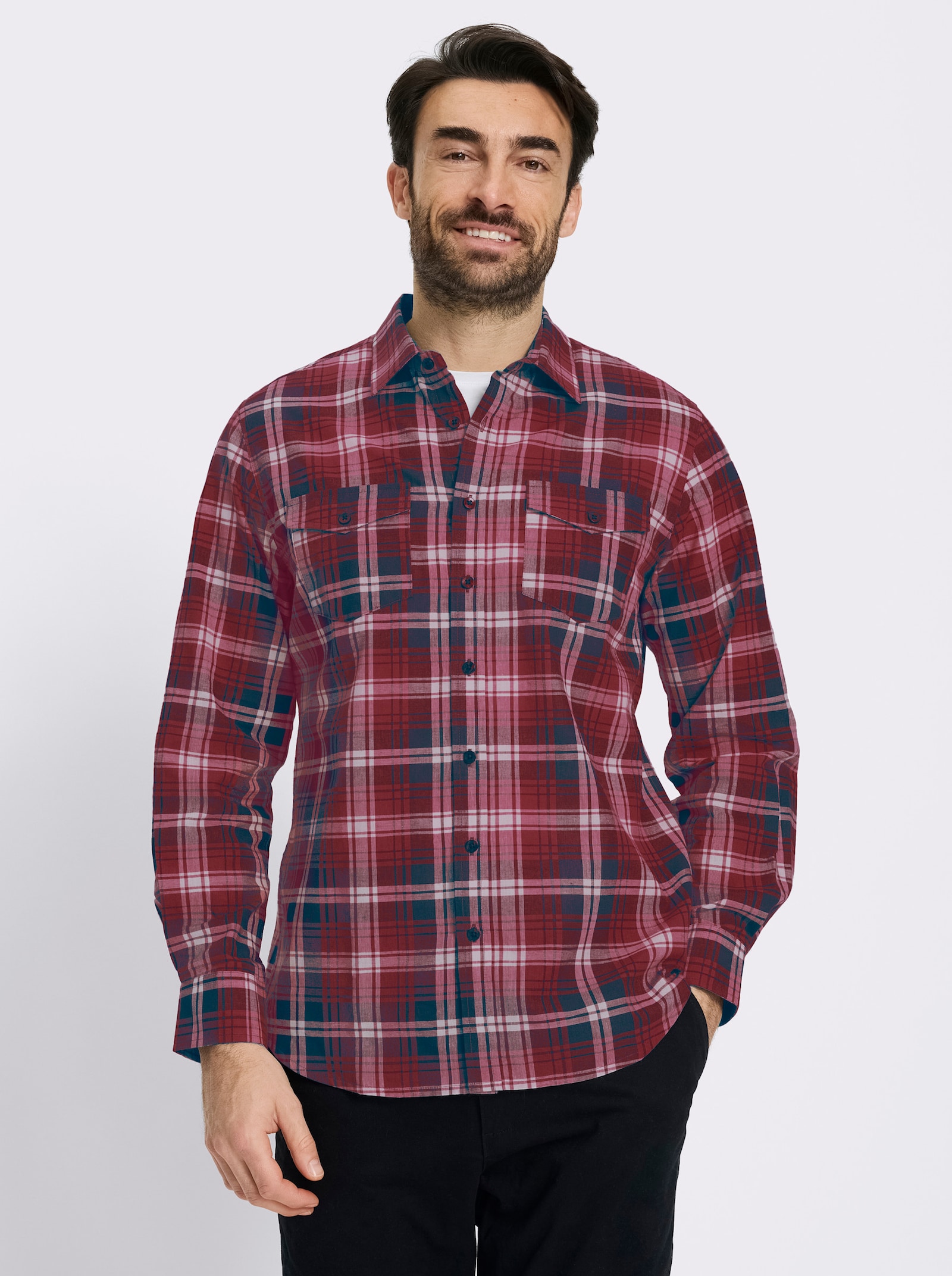 Catamaran Langarmhemd mit garngefärbtem Muster - dunkelrot-kariert