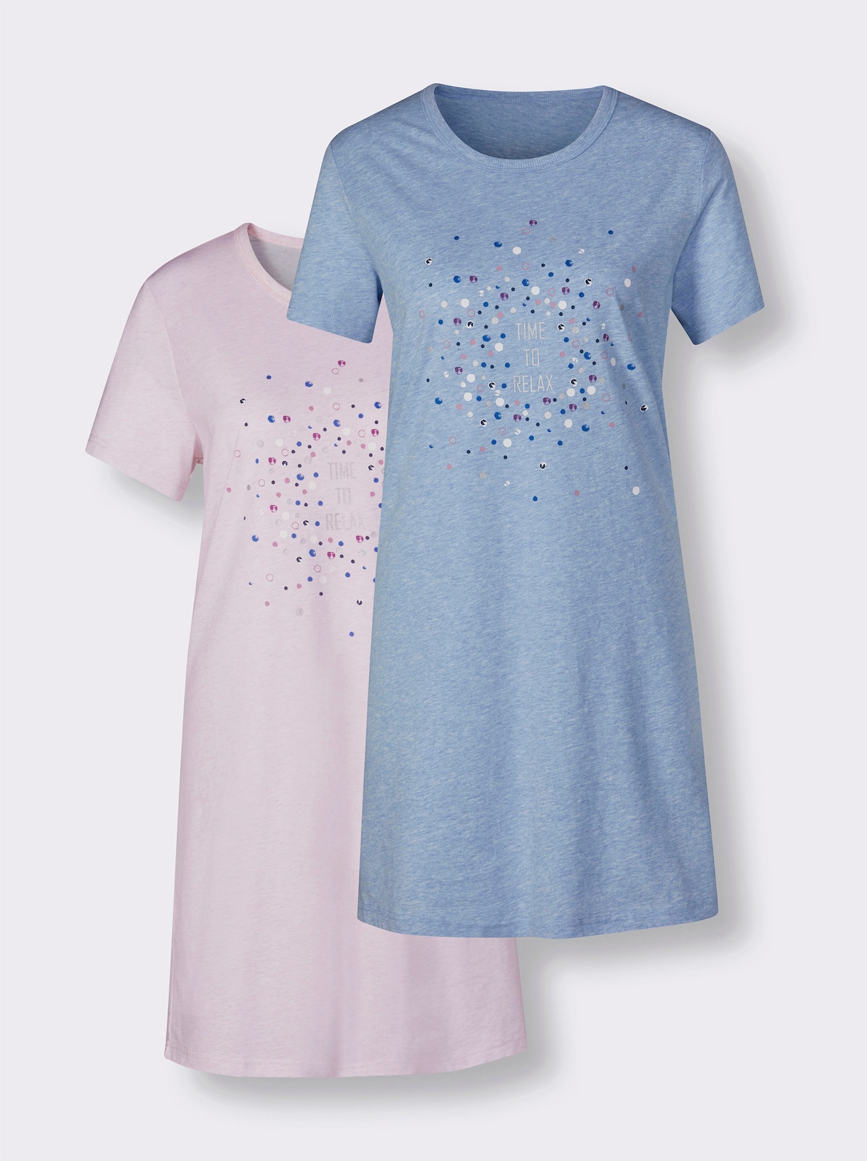 wäschepur Sleepshirts - hellblau-meliert + rosé-meliert