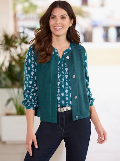 Strickweste in verkürzter Form - petrol