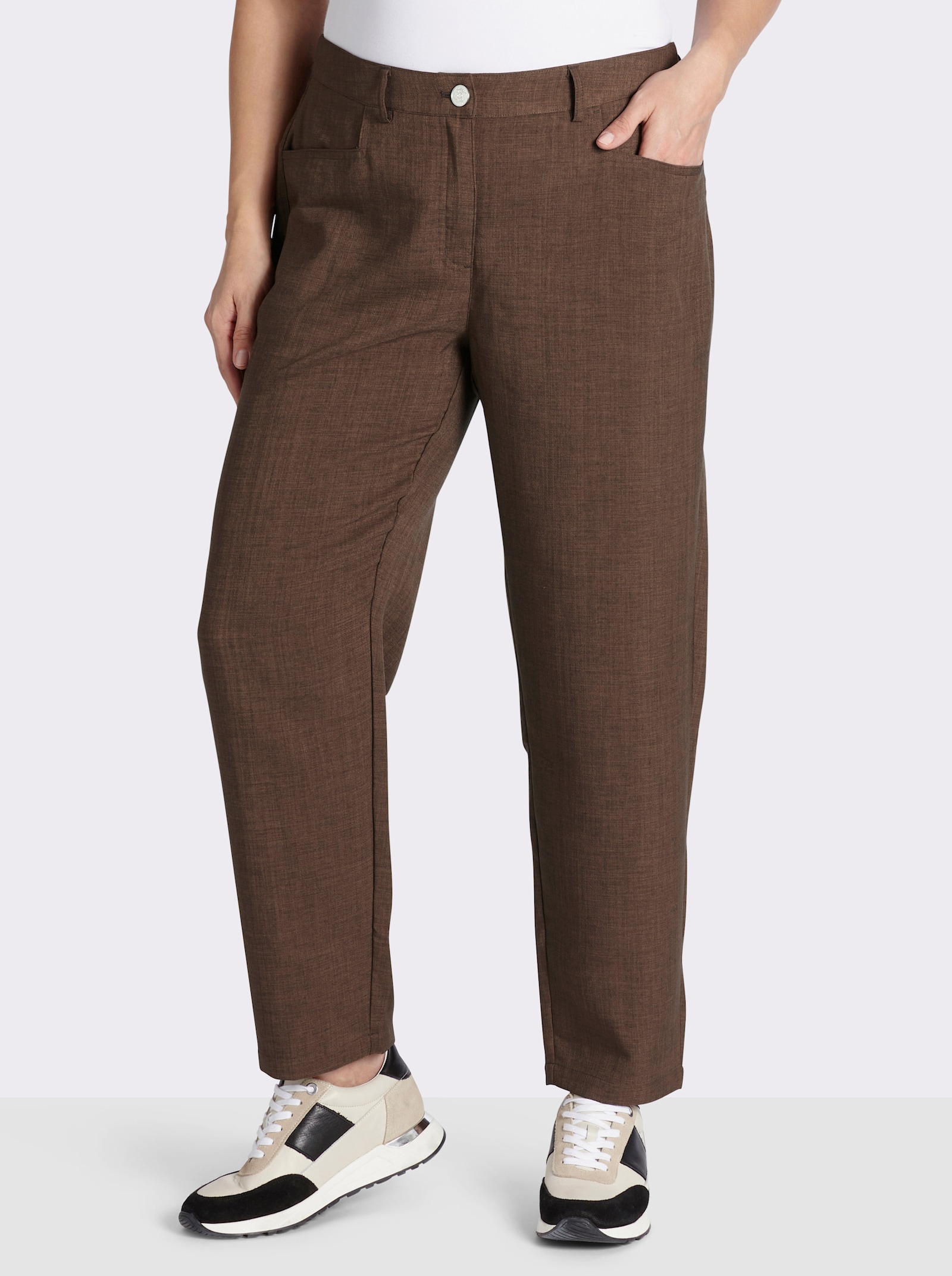 sheego Pantalon chino légèrement structuré - chocolat chiné