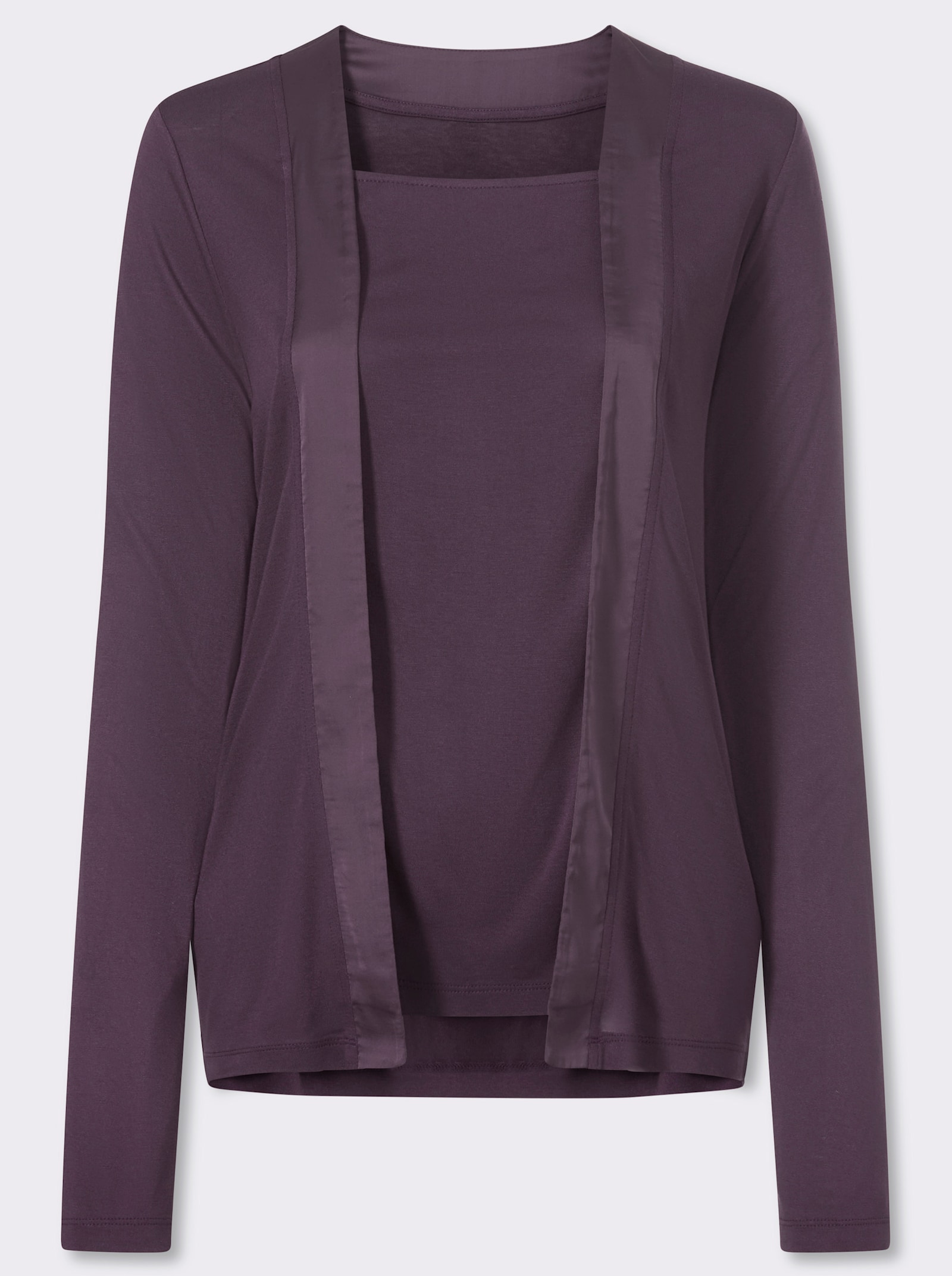 2-in-1-Shirt mit Satin-Besatz - aubergine
