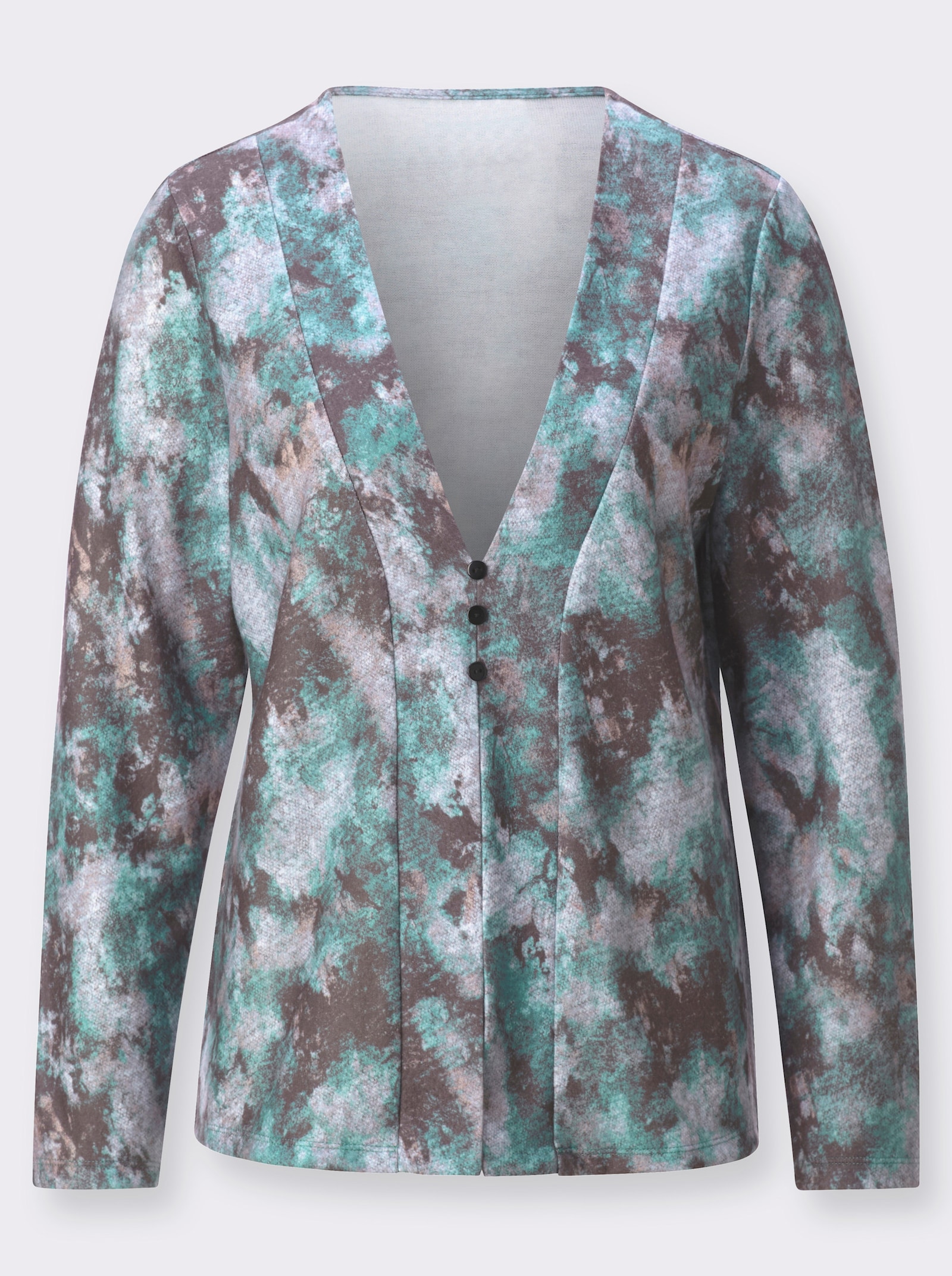 2-in-1-Langarmshirt im Grafik-Dessin - salbei-steingrau-bedruckt