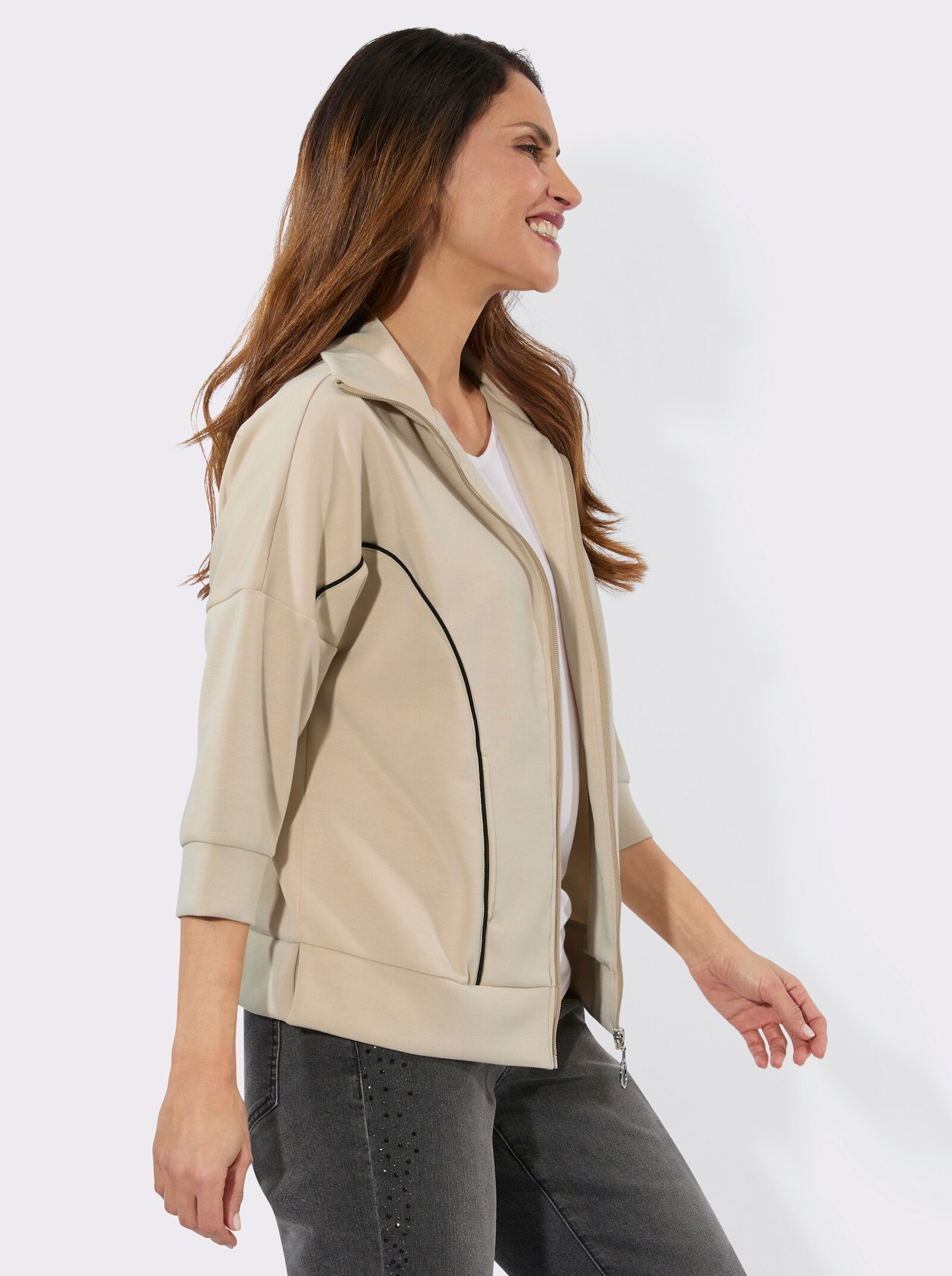 Sweatjacke mit 3/4-Ärmeln - sand