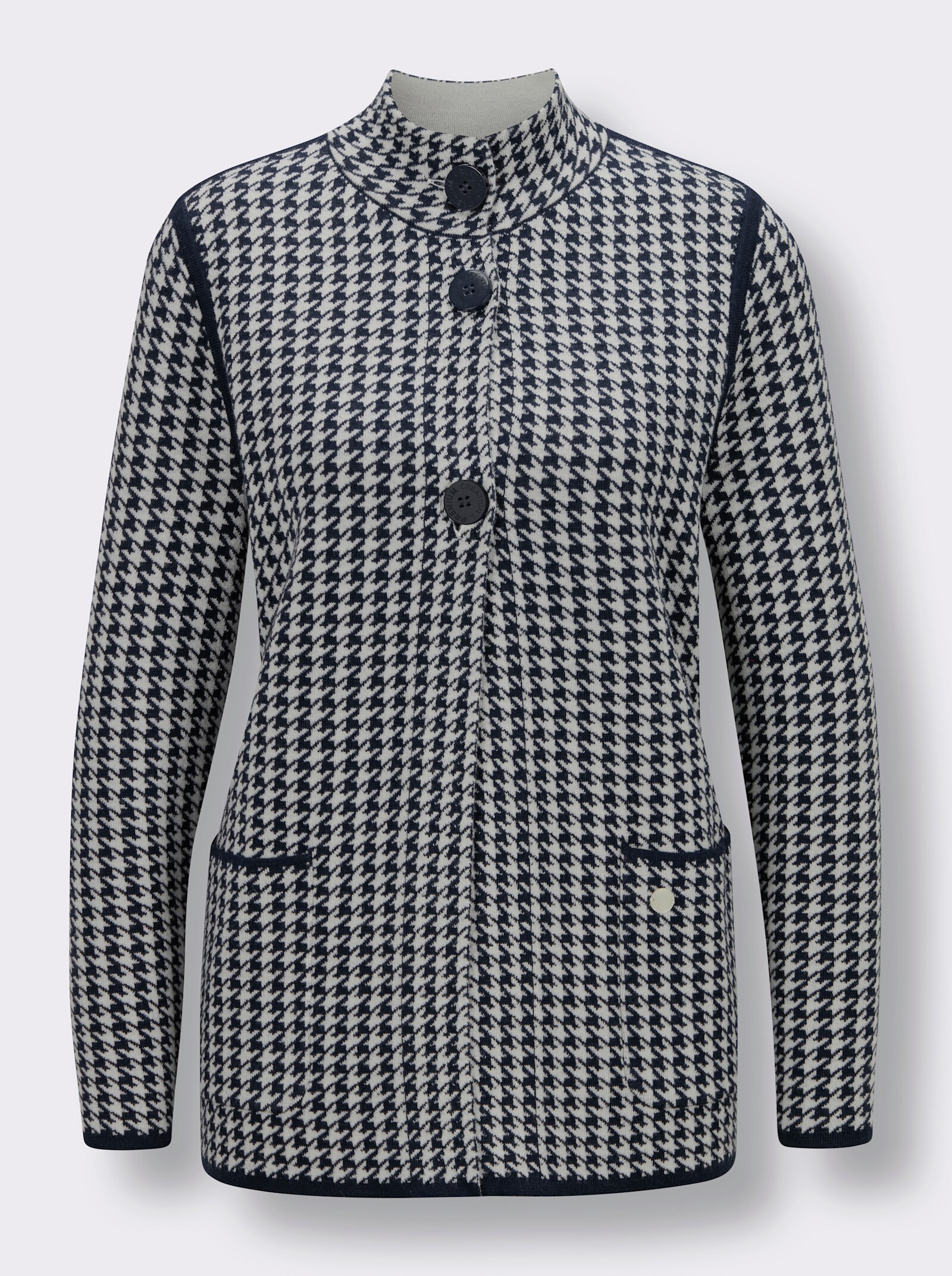 CREATION L PREMIUM Jacquardstrickjacke mit Merinowolle - marine-champagner-gemustert