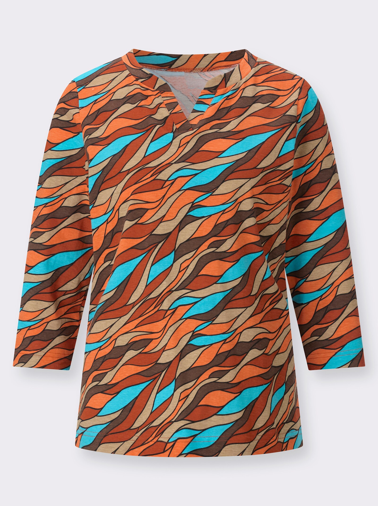3/4-Arm-Shirt mit Allover-Print - rostrot-orange-bedruckt