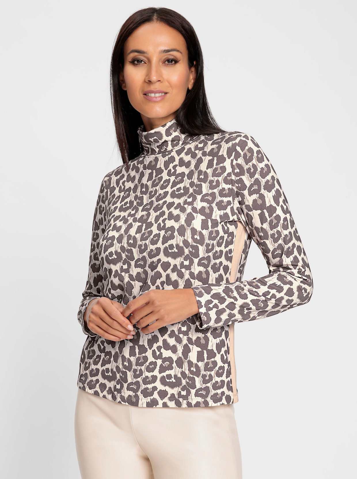 heine T-shirt à manches longues - couleur ivoire-taupe foncé imprimé