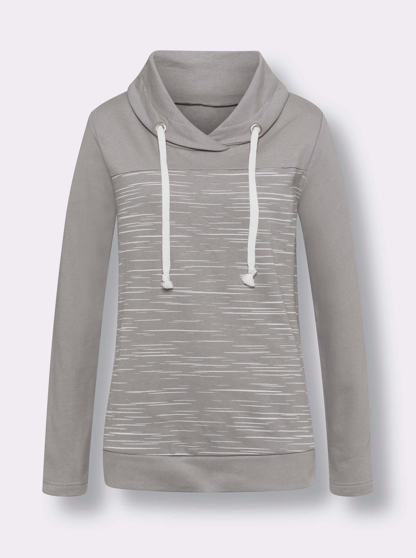 Sweatshirt med polokrage - stengrå-ecru-med tryck