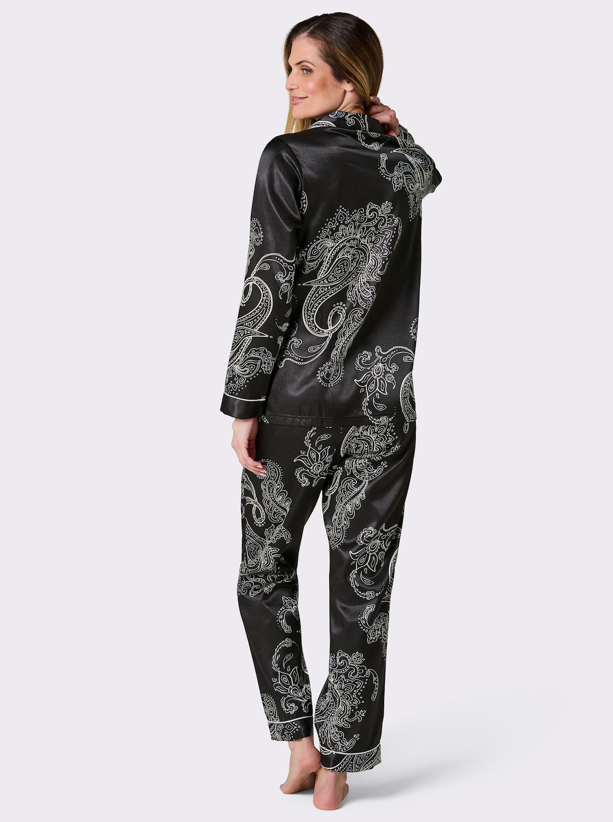 wäschepur Pyjama - schwarz-champagner-bedruckt