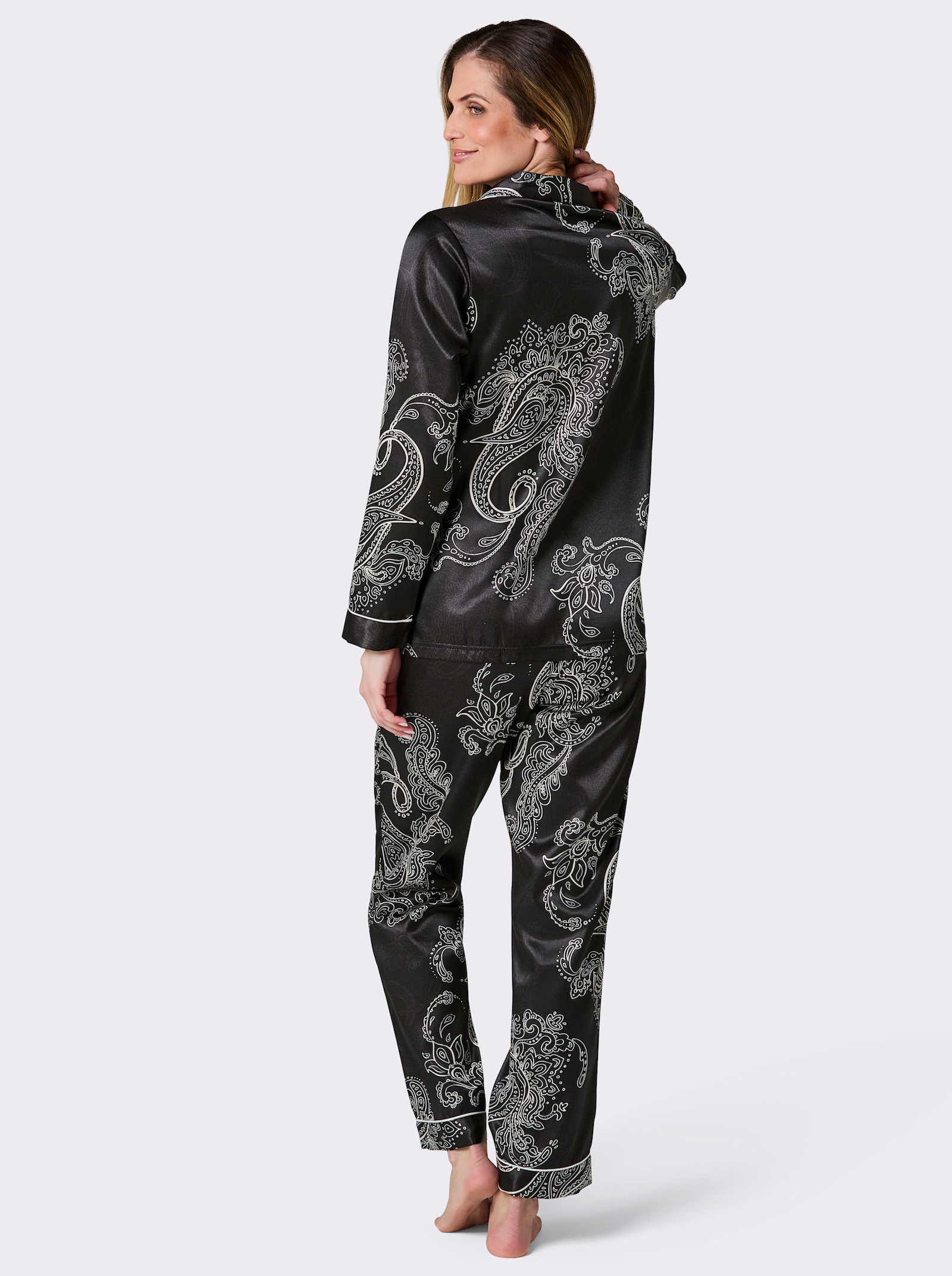 wäschepur Pyjama - schwarz-champagner-bedruckt