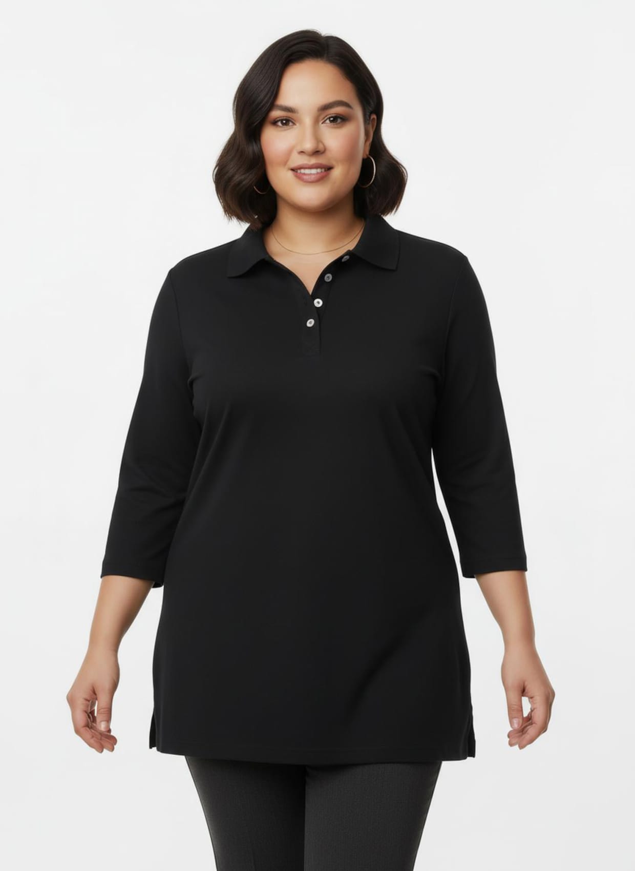 Longshirt mit kurzer Knopfleiste - schwarz