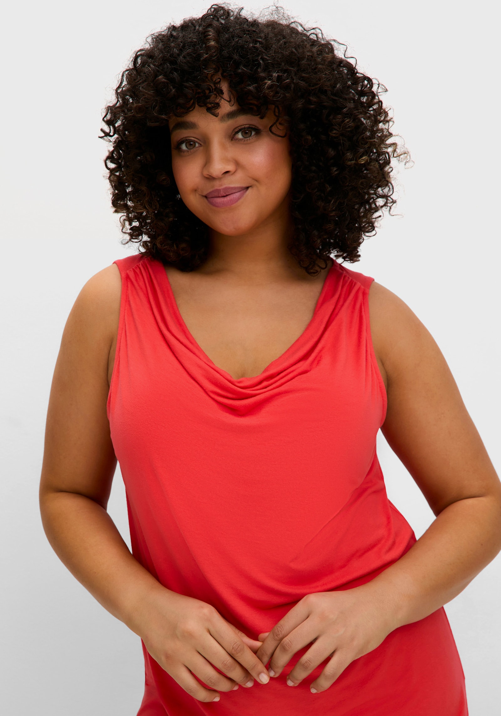 sheego Trägertop mit Wasserfallkragen - hummer