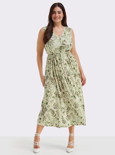sheego Blumenkleid mit plissiertem Rock - champagner-pistazie-gemustert