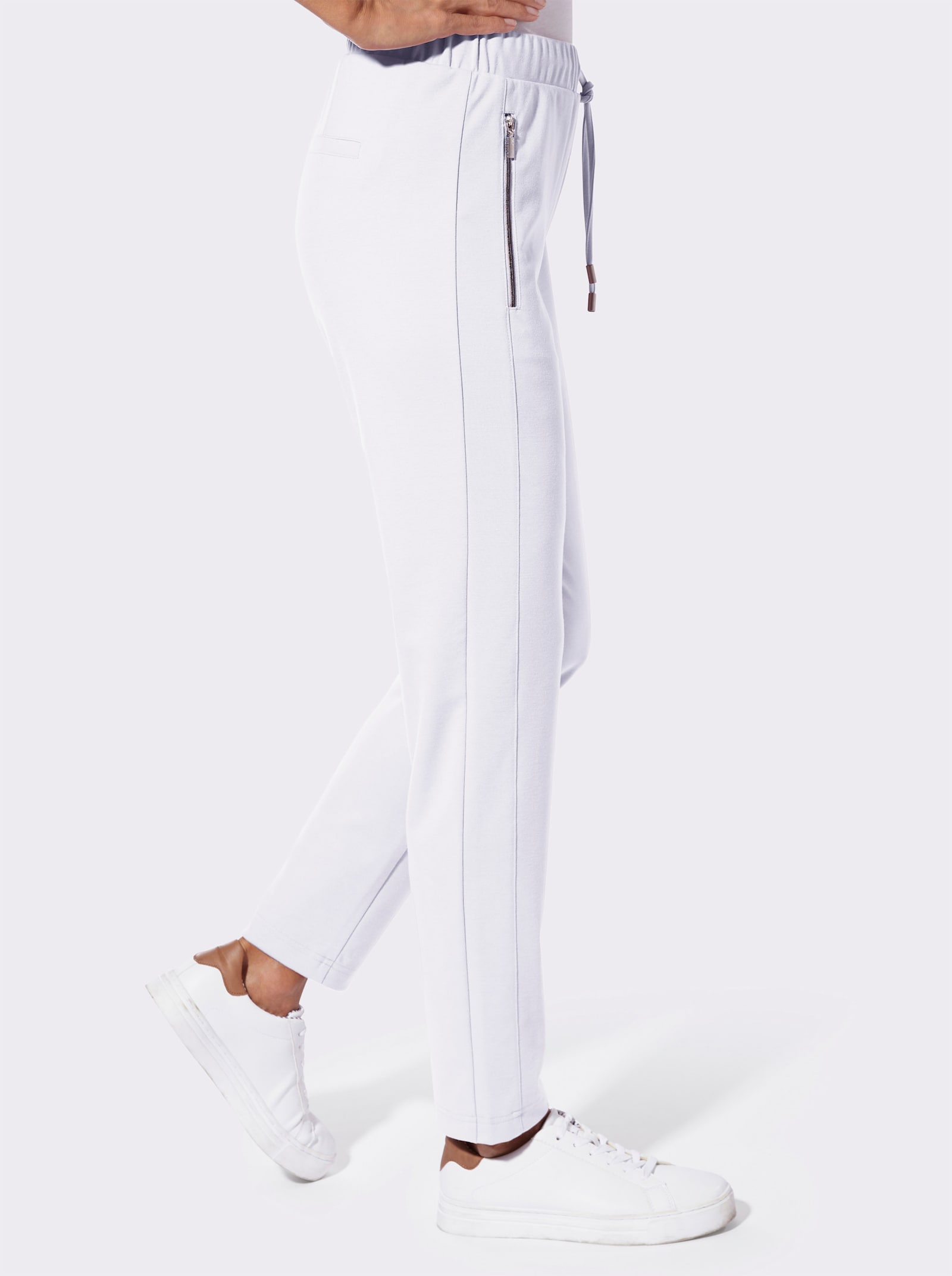 Jerseyhose mit Reissverschluss-Taschen - weiss
