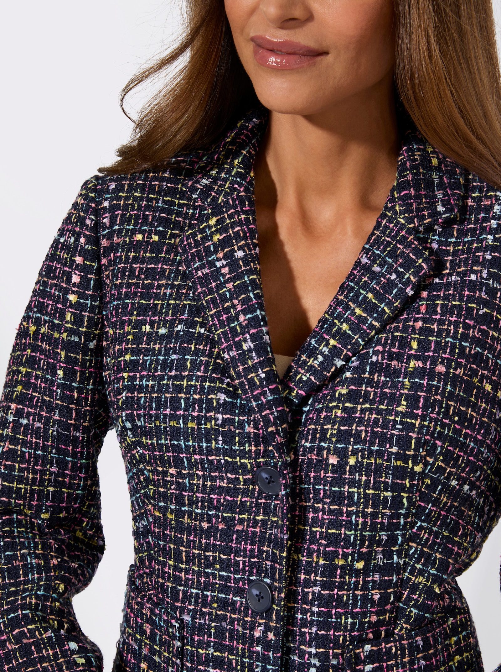 Bouclé-Blazer mit Futter - marine-gemustert