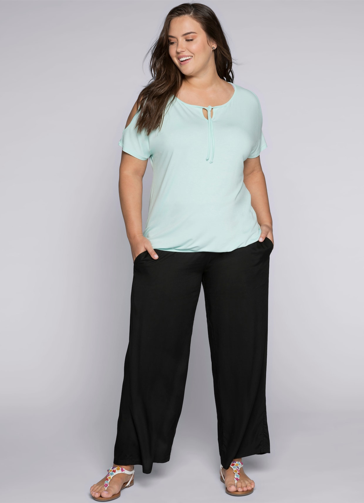 sheego comfortbroek - zwart