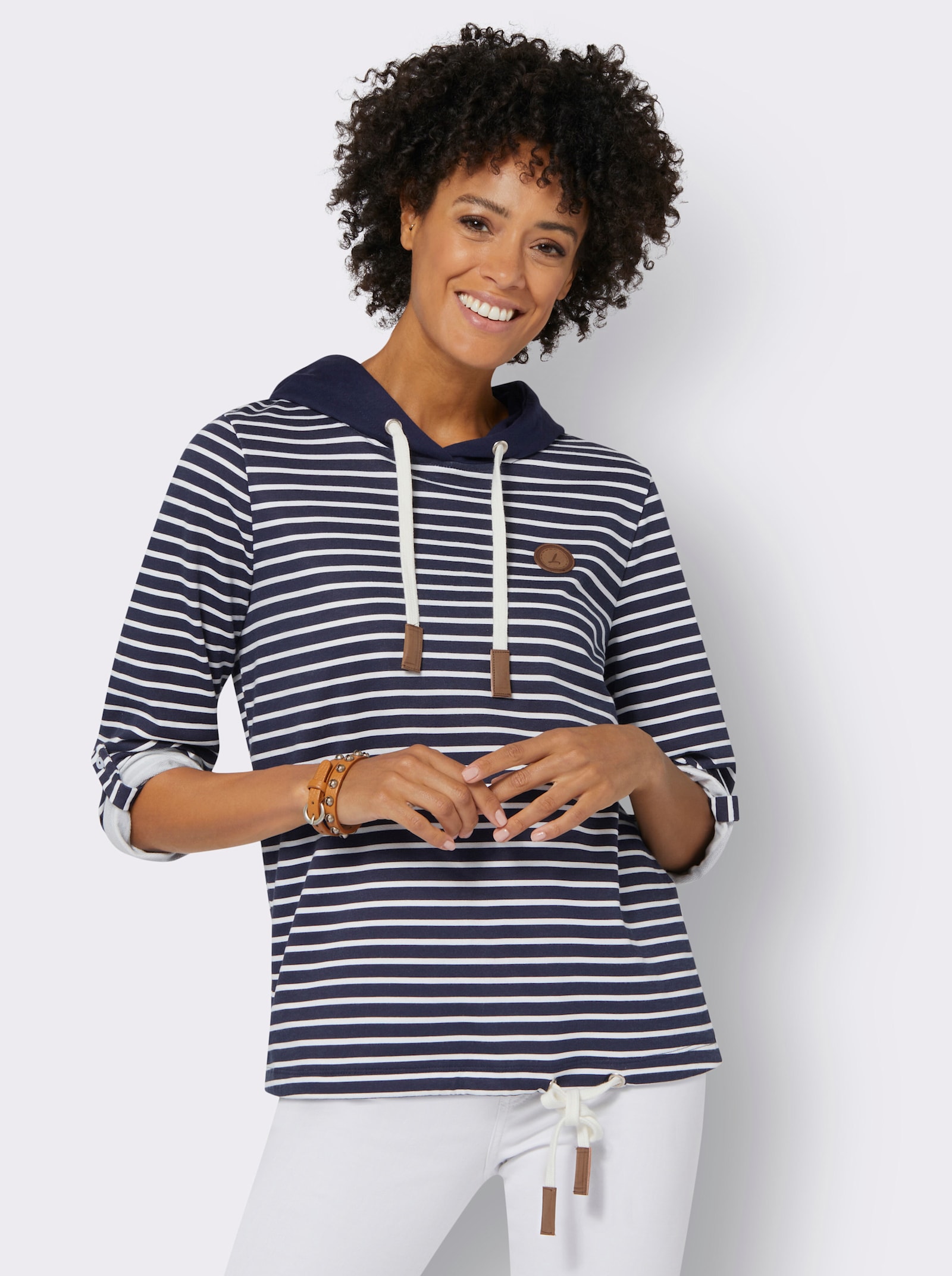 Ringelshirt in Sweat-Qualität - marine-ecru-geringelt