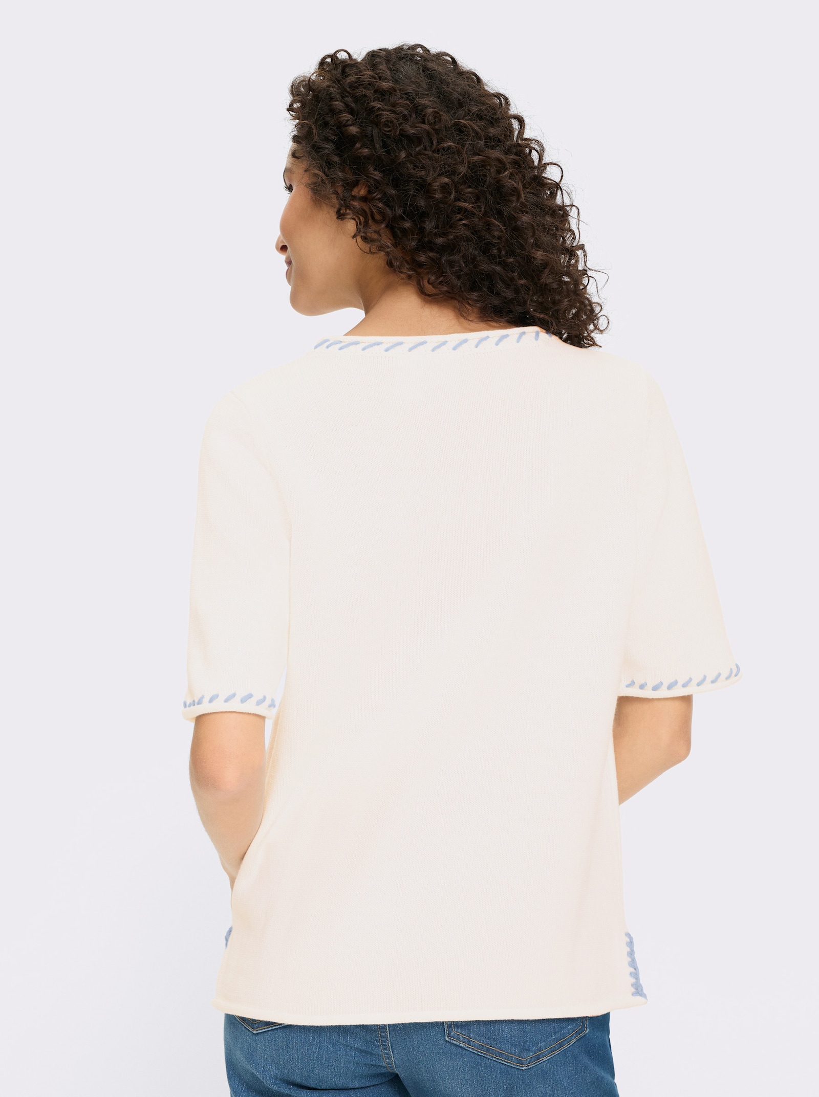 heine Kurzarmpullover mit Seitenschlitzen - weiss-hellblau