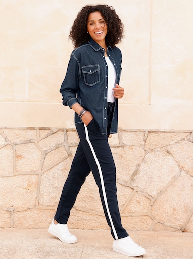 Jeansbluse mit überschnittenen Schultern - blue-stone-washed