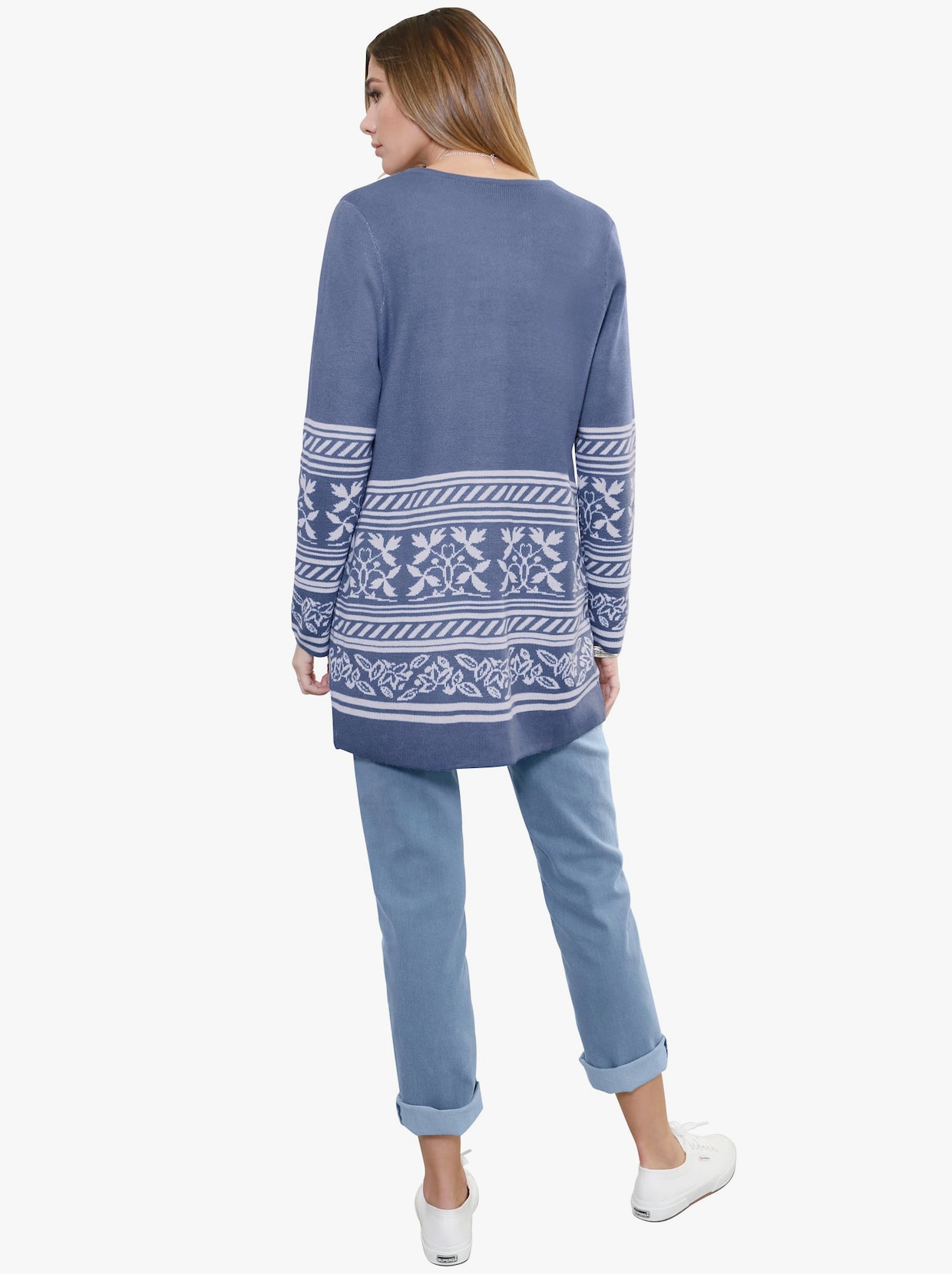Pletený sveter - džínsová modrá vzorovaná