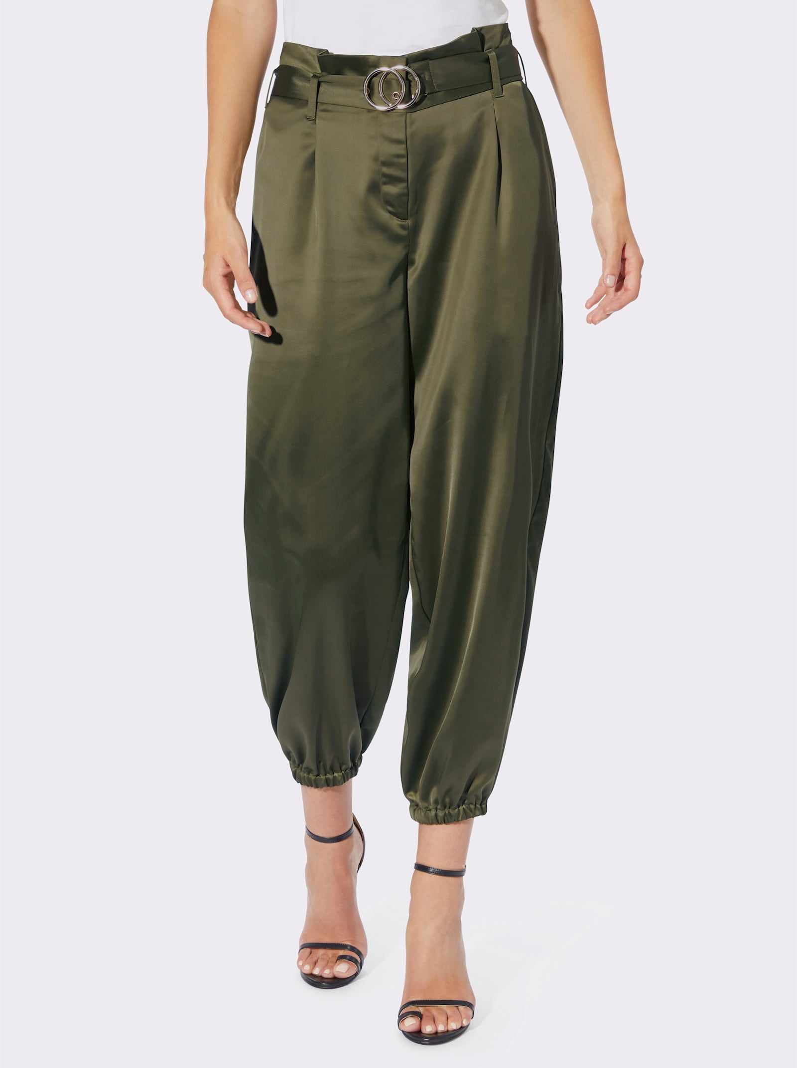 heine Paperbag-Hose aus mattglänzendem Satin - oliv