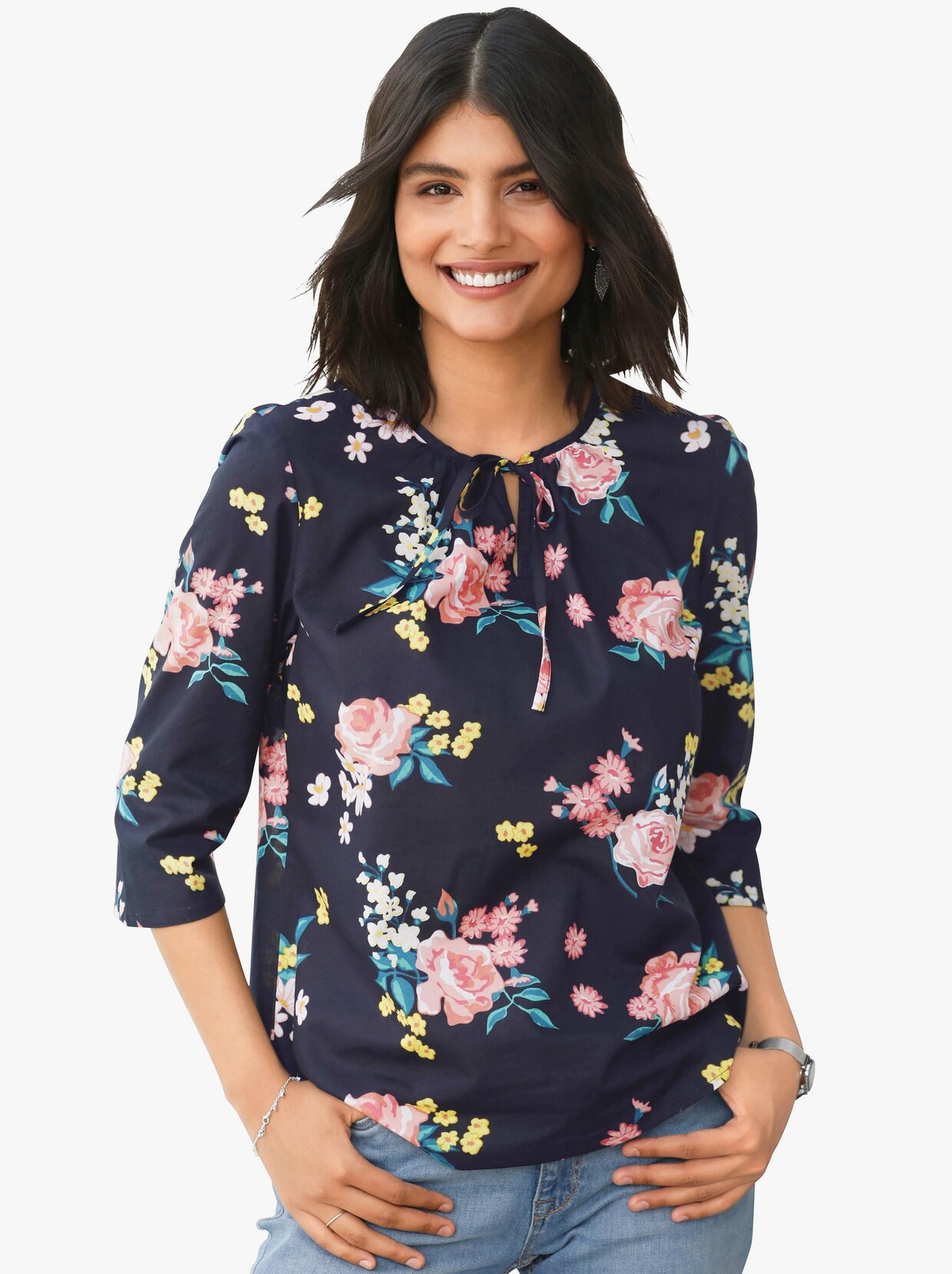 Katoenen blouse - nachtblauw geprint