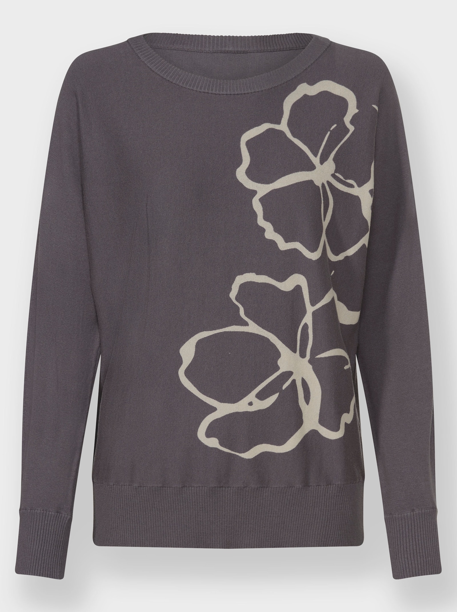 heine Feinstrickpullover mit Floral-Print - anthrazit-sand-bedruckt