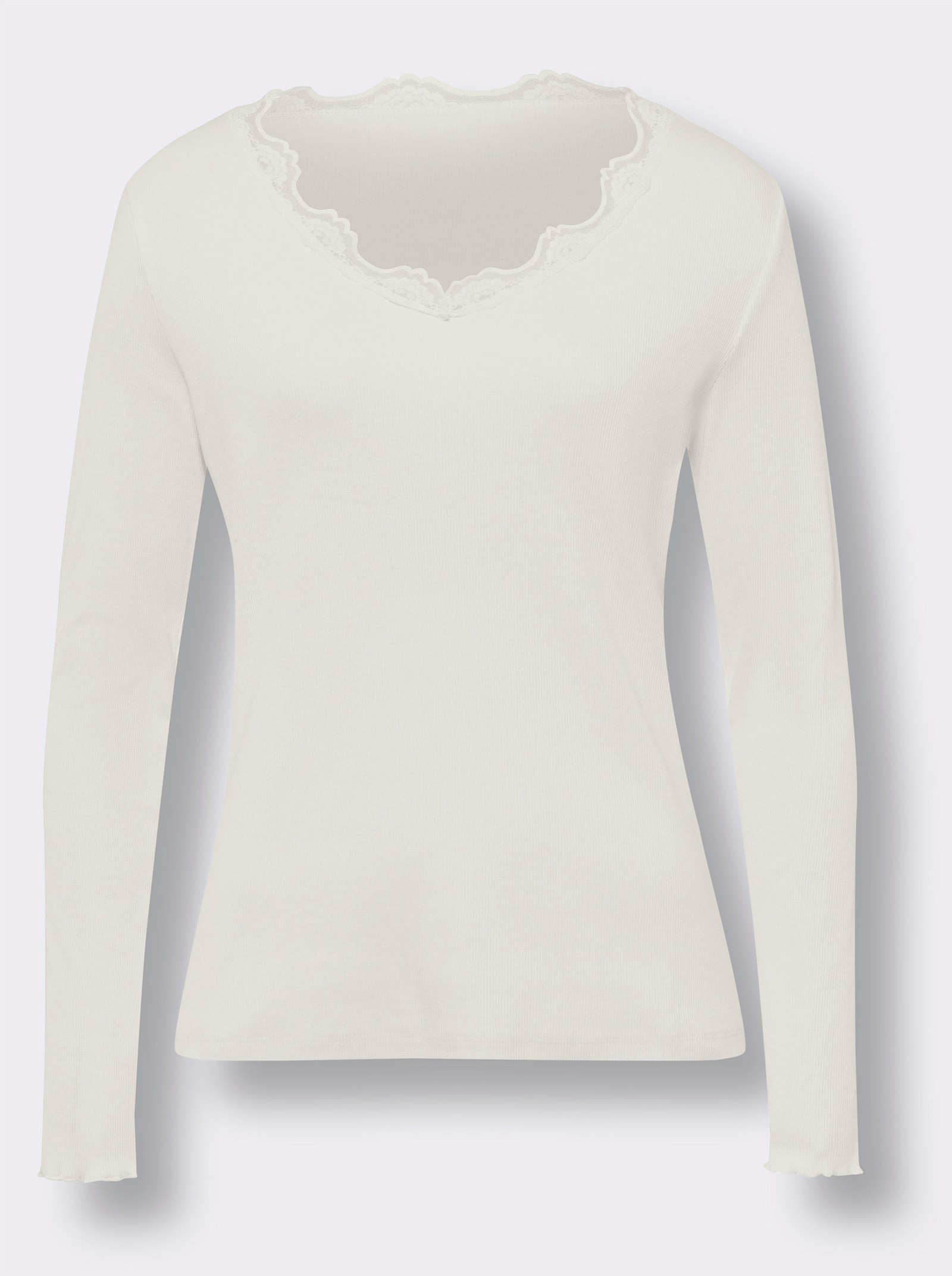 heine V-Shirt mit Spitze am Ausschnitt - ecru
