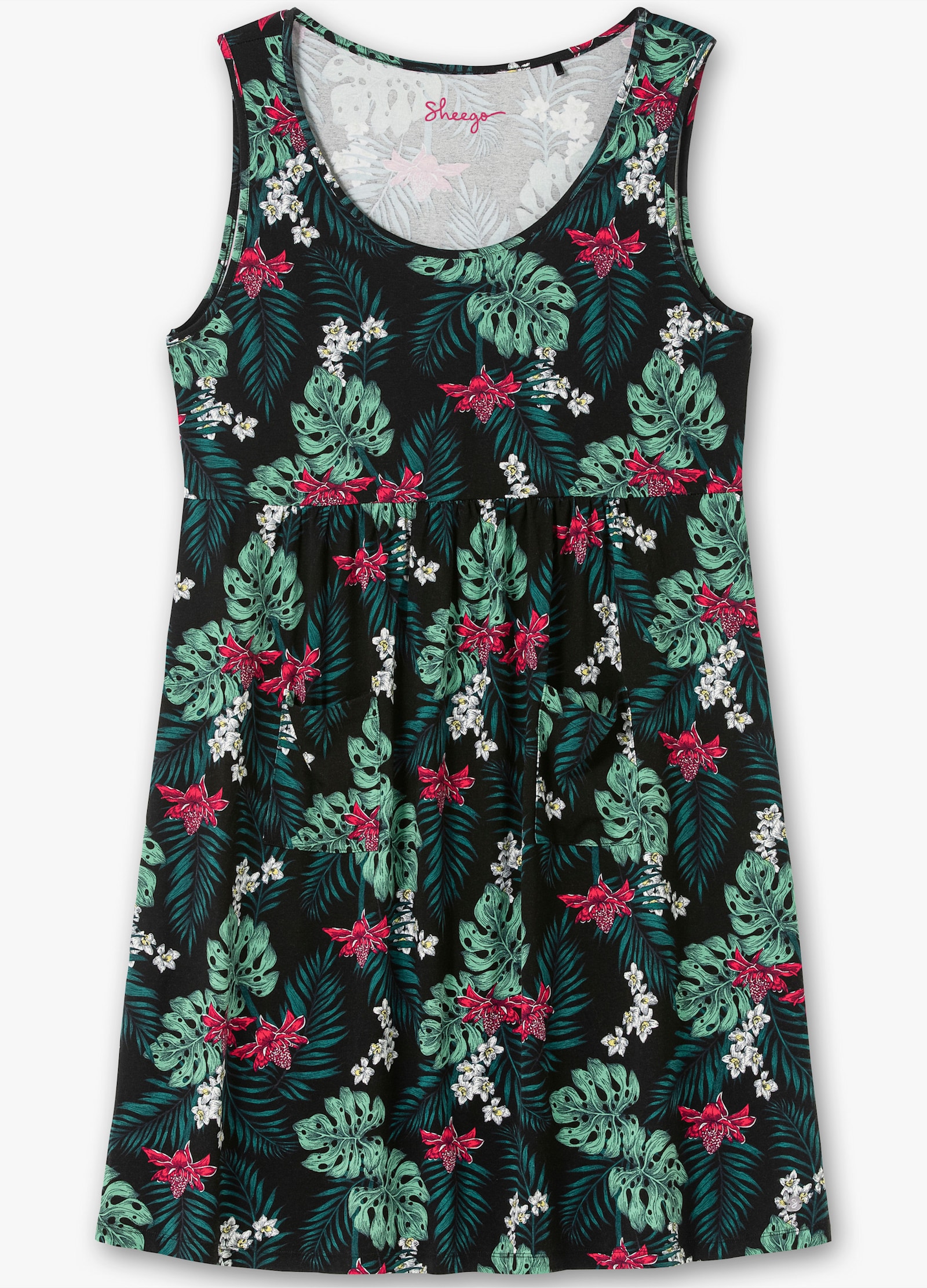 sheego Jerseykleid mit floralem Alloverdruck - schwarz-gemustert