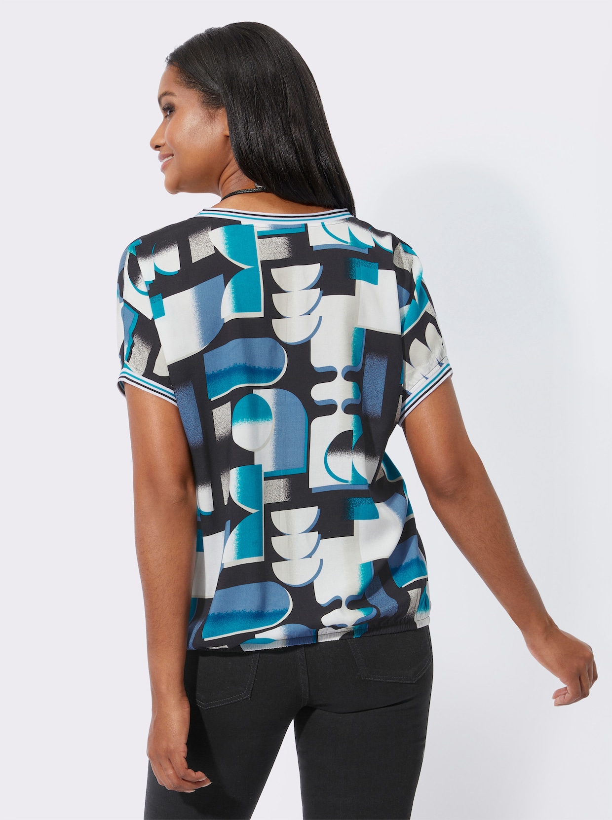 Blouse met print - turquoise/zwart bedrukt