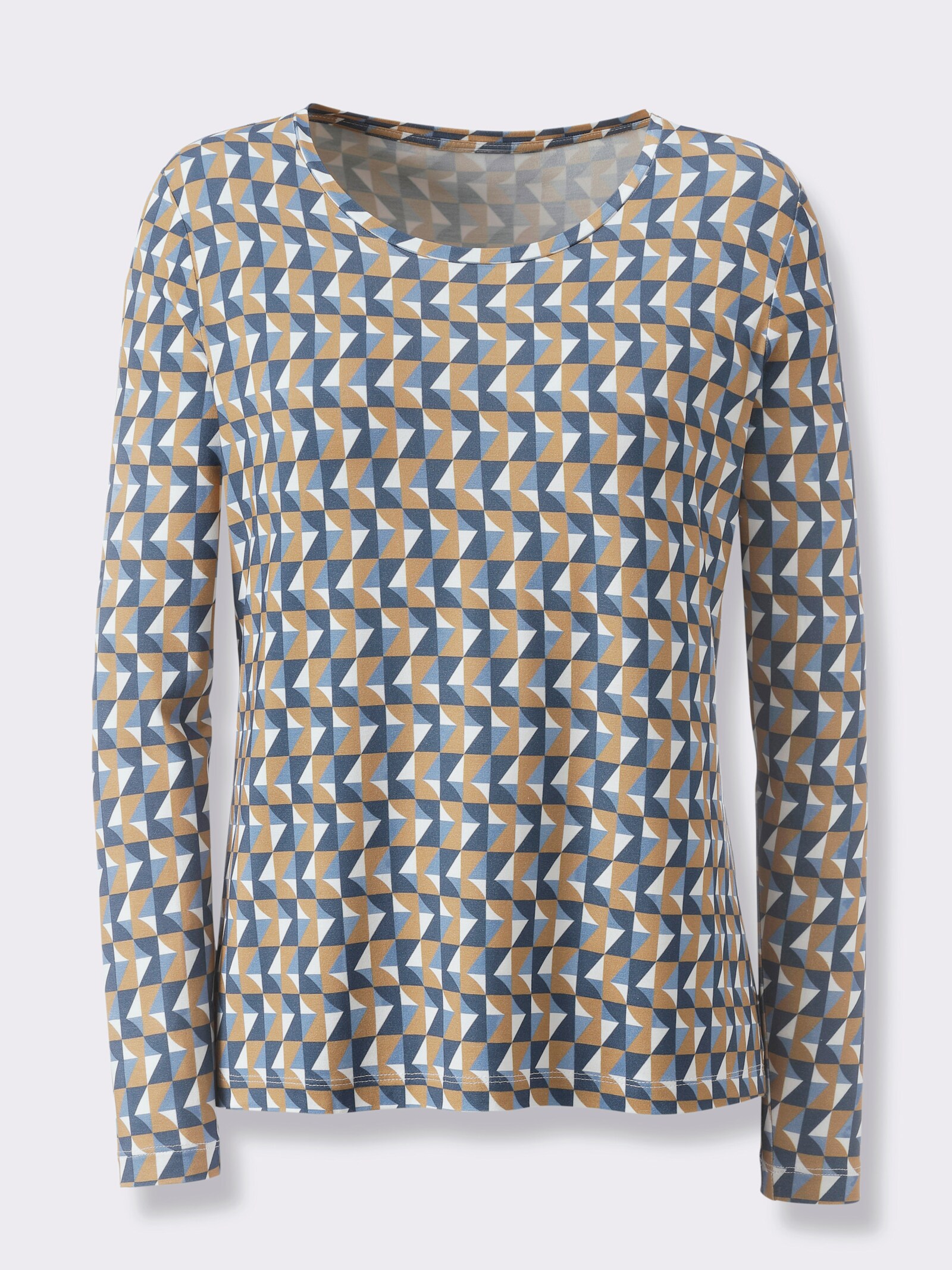 Langarmshirt - camel-bleu-bedruckt