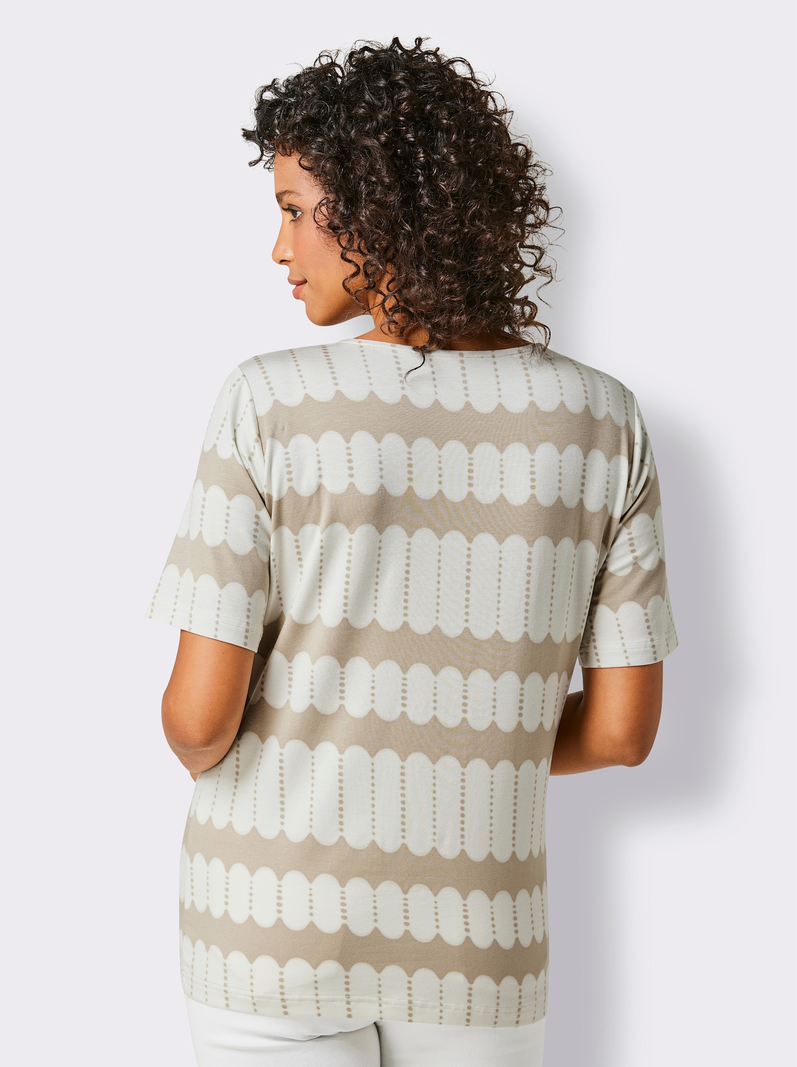 CREATION L PREMIUM Kurzarmshirt in atmungsaktiver Qualität - beige-weiß-bedruckt