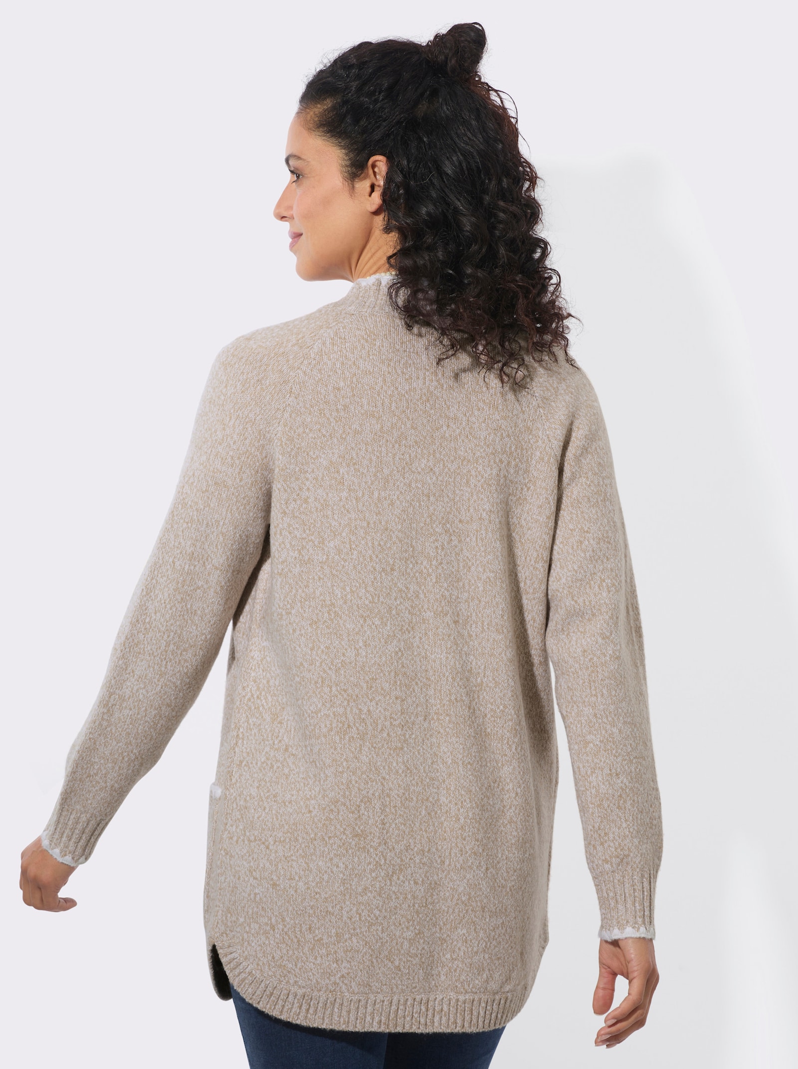 Longstrickjacke in Melange-Garn - sesam-meliert