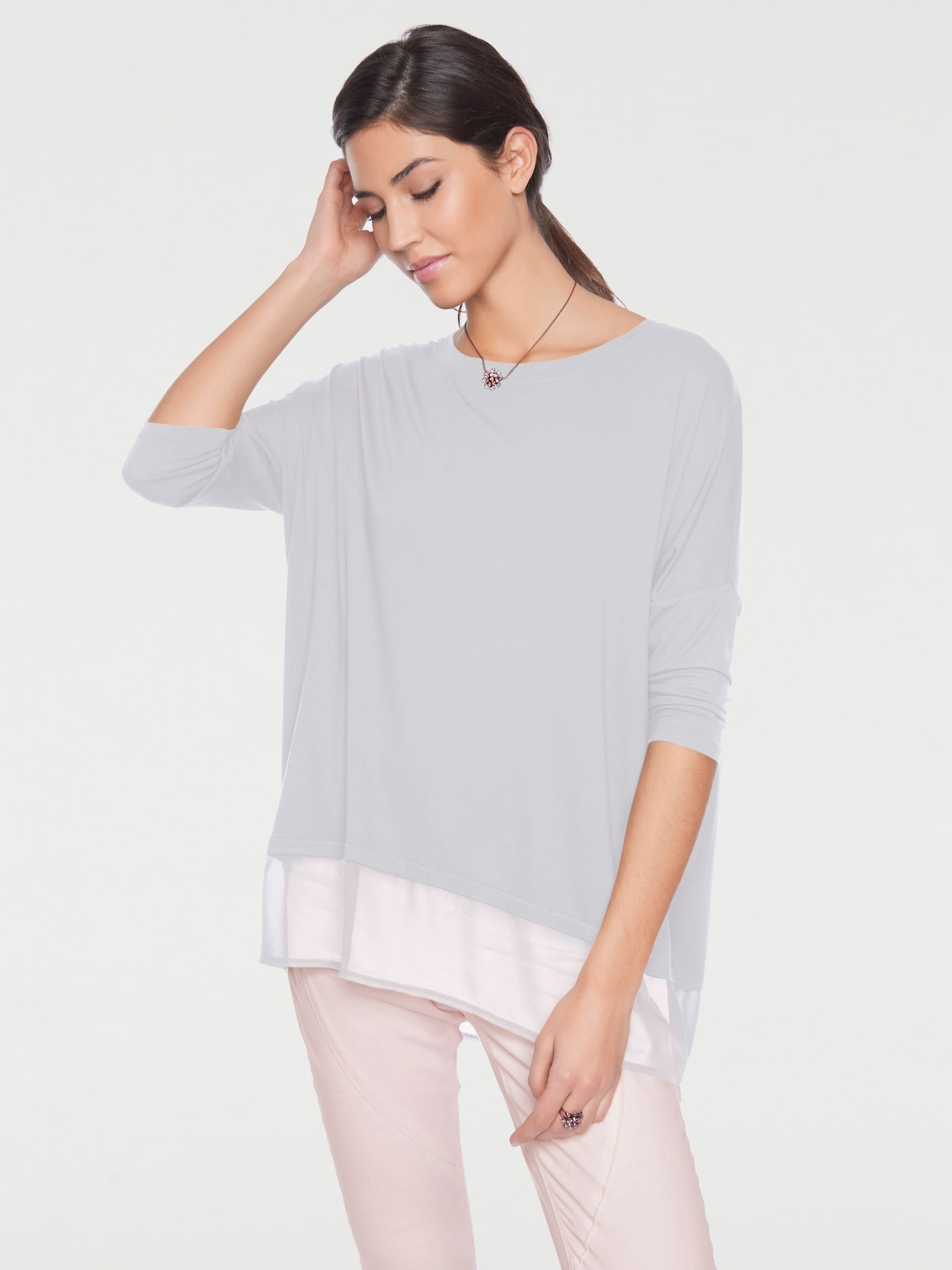 heine T-shirt ample avec ourlet en mousseline - blanc