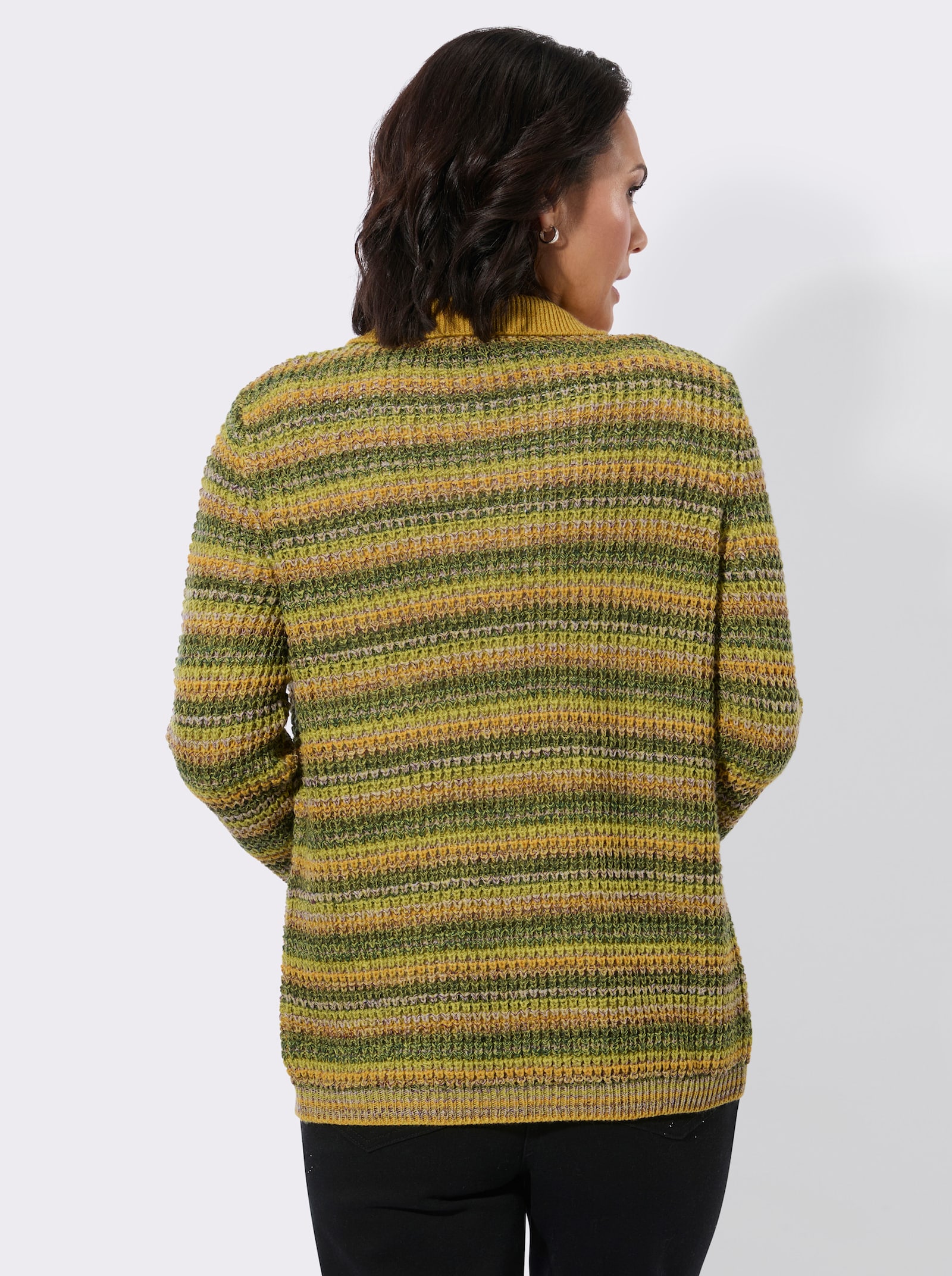 Strickjacke mit Polokragen - oliv-ocker-gemustert