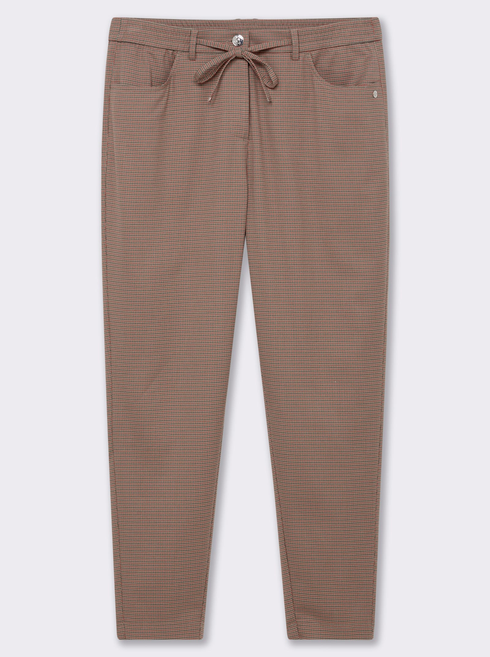 sheego Comfortbroek met in het garen geverfde ruiten en bindceintuur - leem gedessineerd