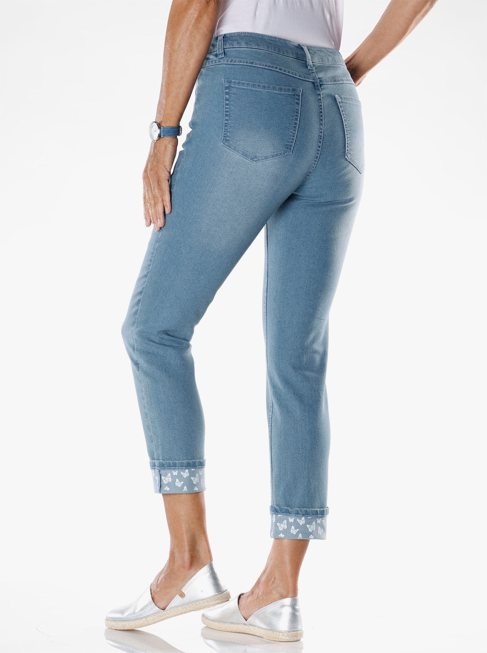 7/8-jeans met vlinderinzetten - blue-bleached